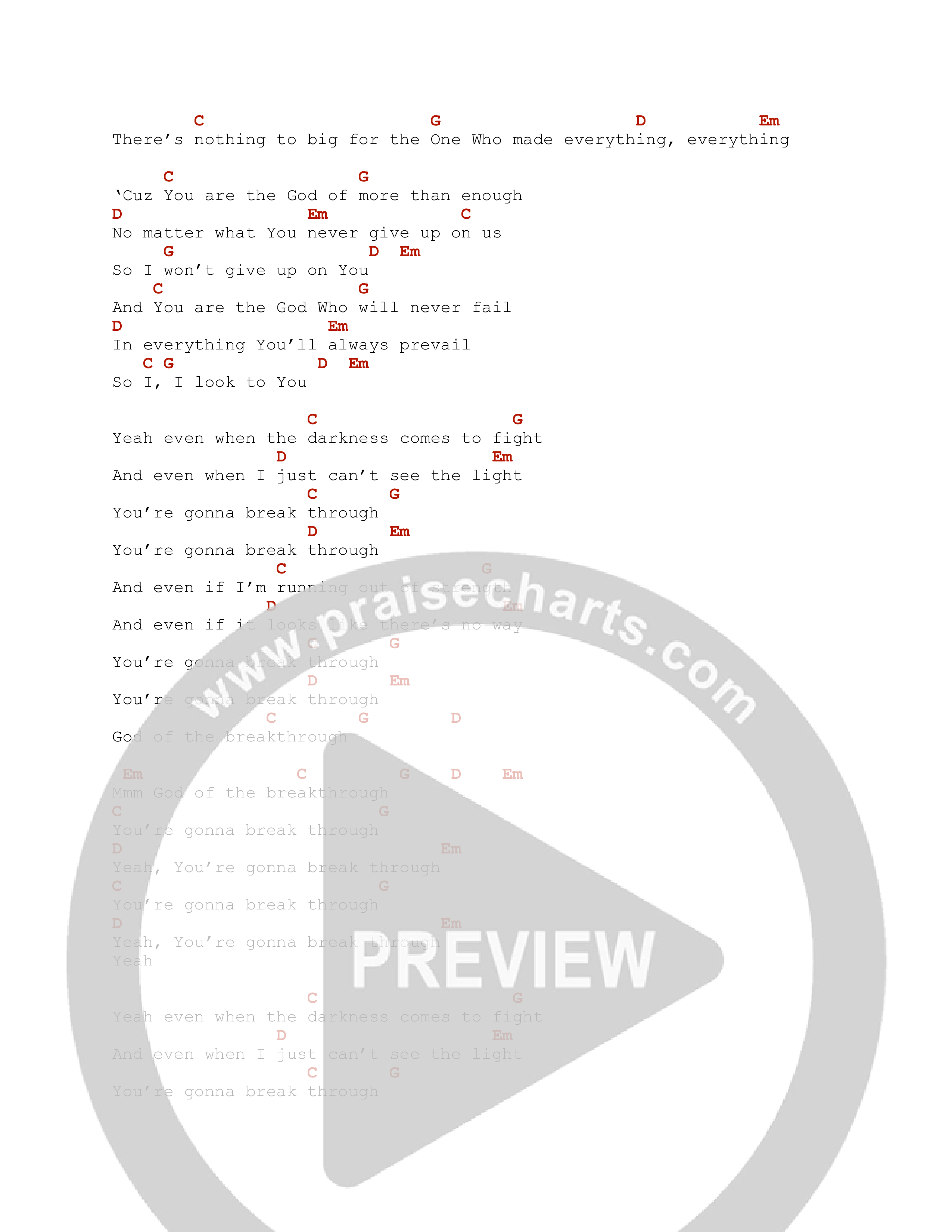 Breakthrough Chord Chart (Mountains In The Sea)