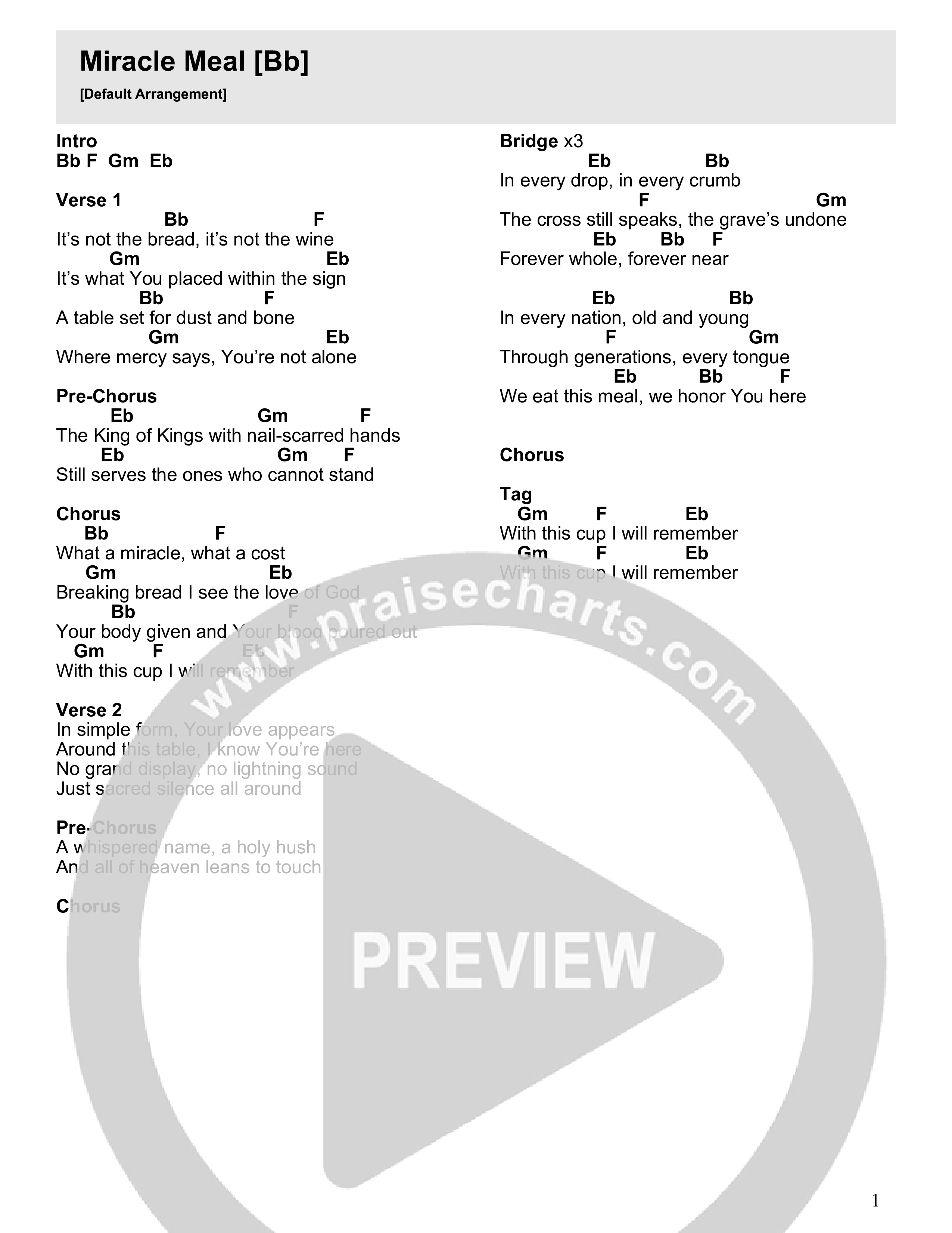 Miracle Meal Chord Chart (Stefan Green)