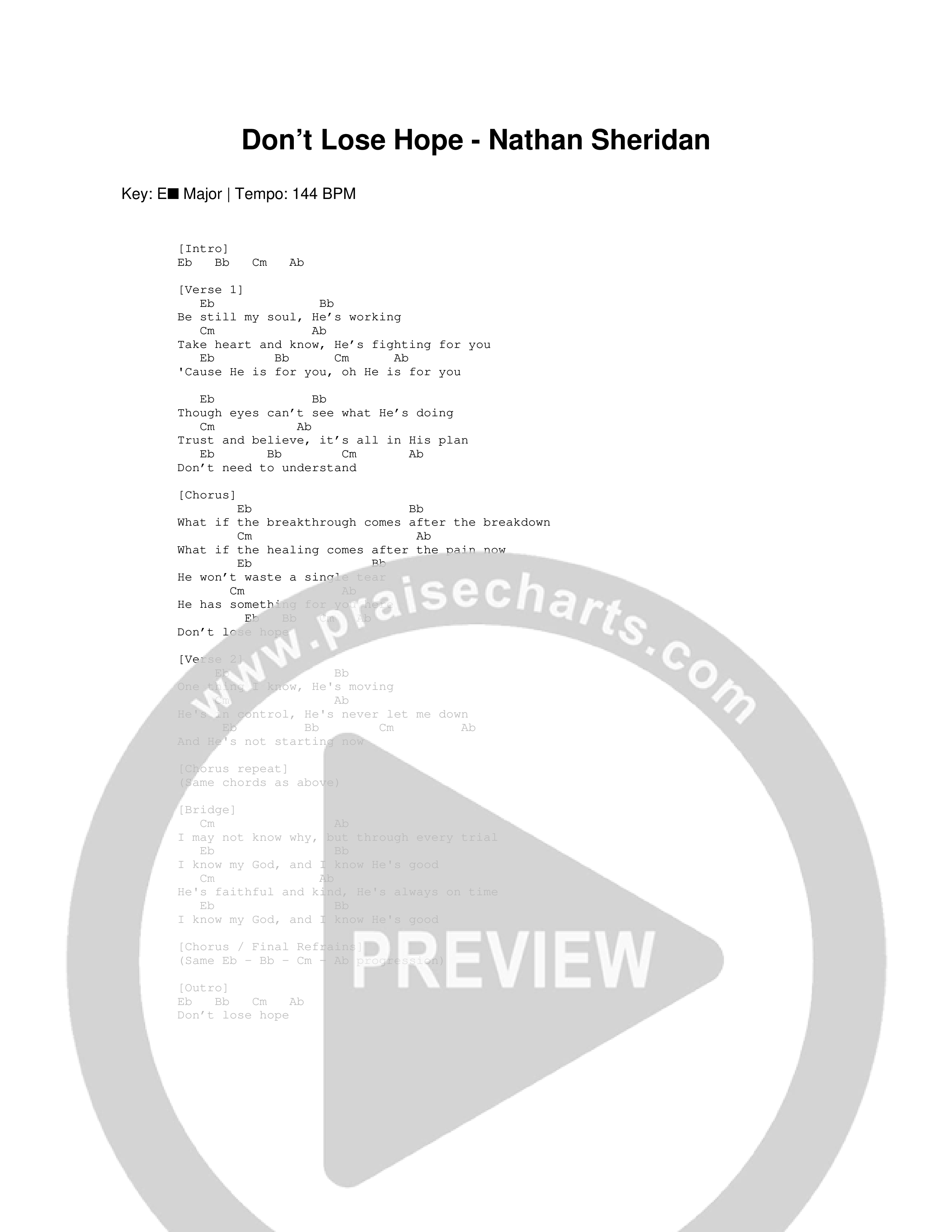 Don't Lose Hope Chord Chart (Nathan Sheridan)