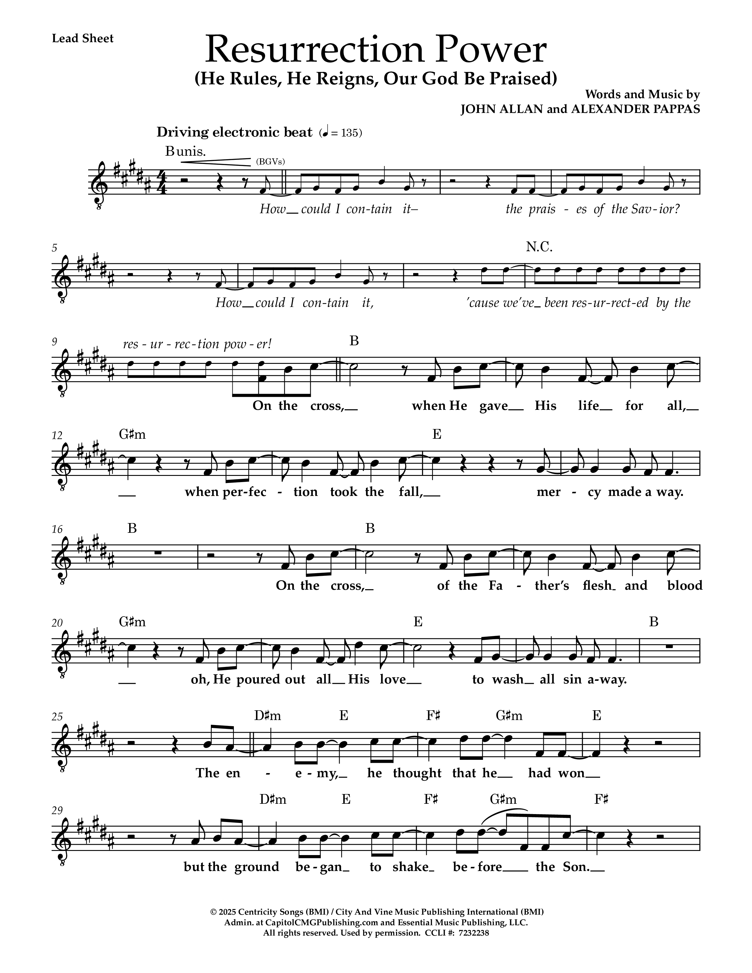 Resurrection Power Lead Sheet Melody (John Allan)