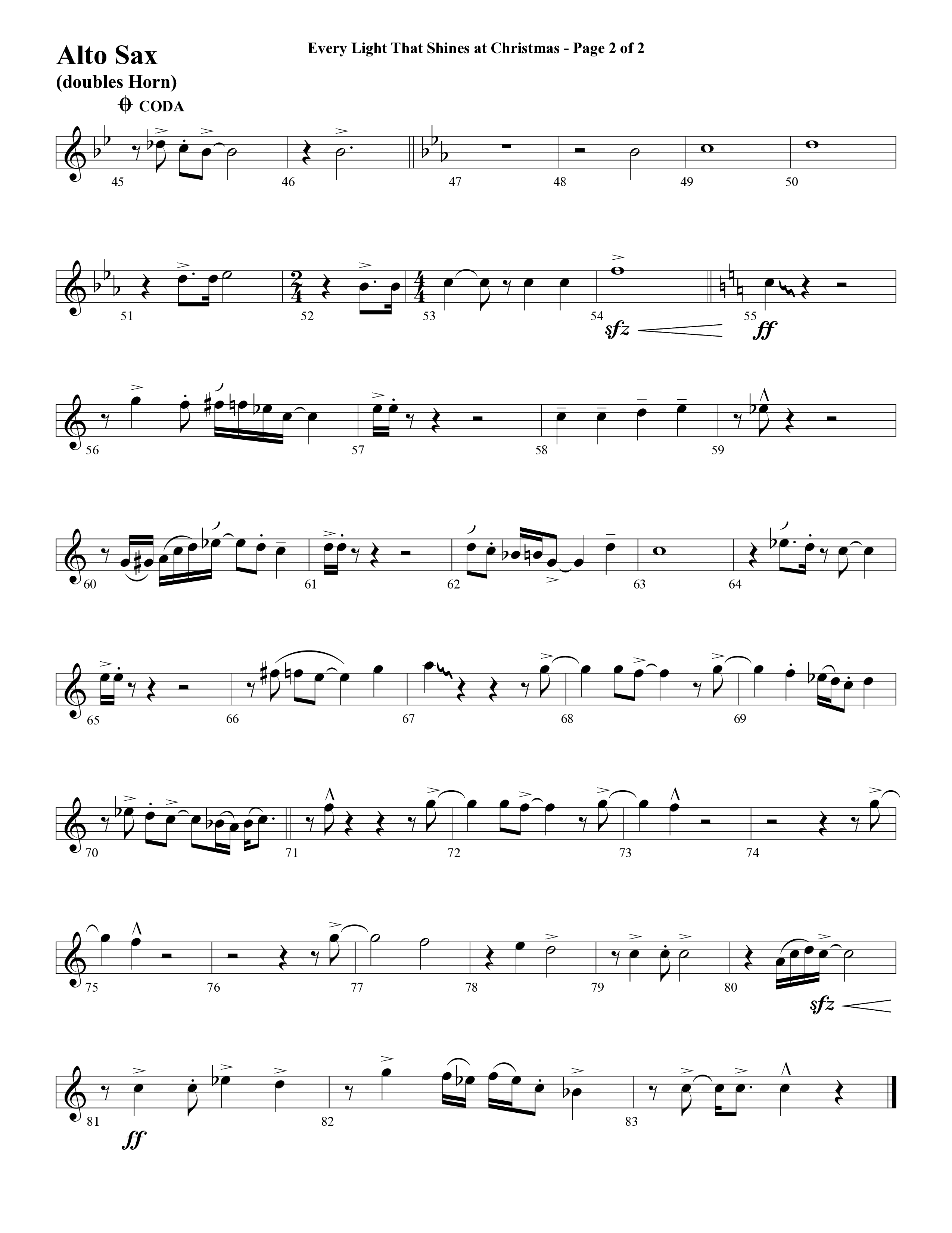 Every Light That Shines At Christmas (Choral Anthem SATB) Alto Sax (Word Music Choral / Arr. Cliff Duren)