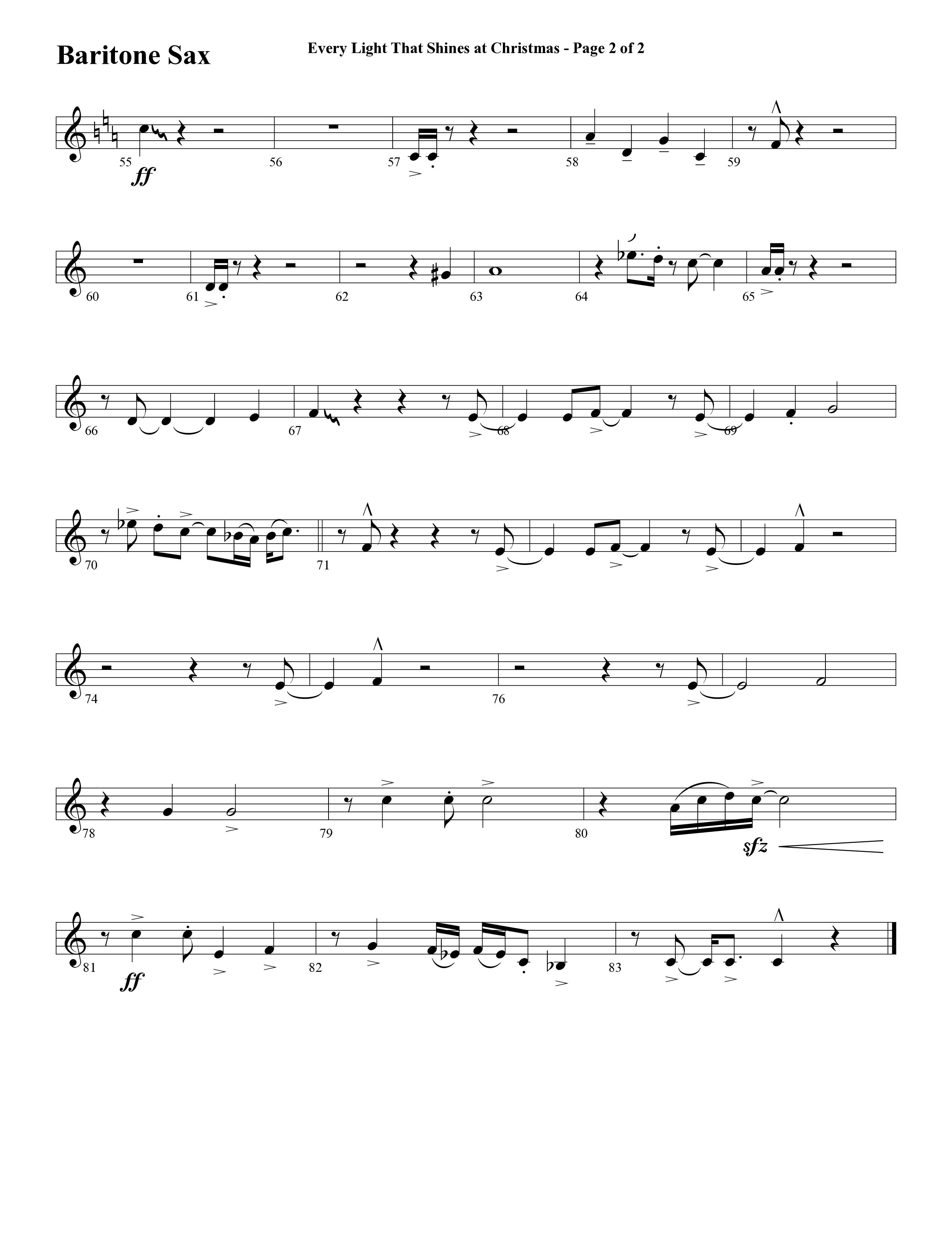 Every Light That Shines At Christmas (Choral Anthem SATB) Bari Sax (Word Music Choral / Arr. Cliff Duren)
