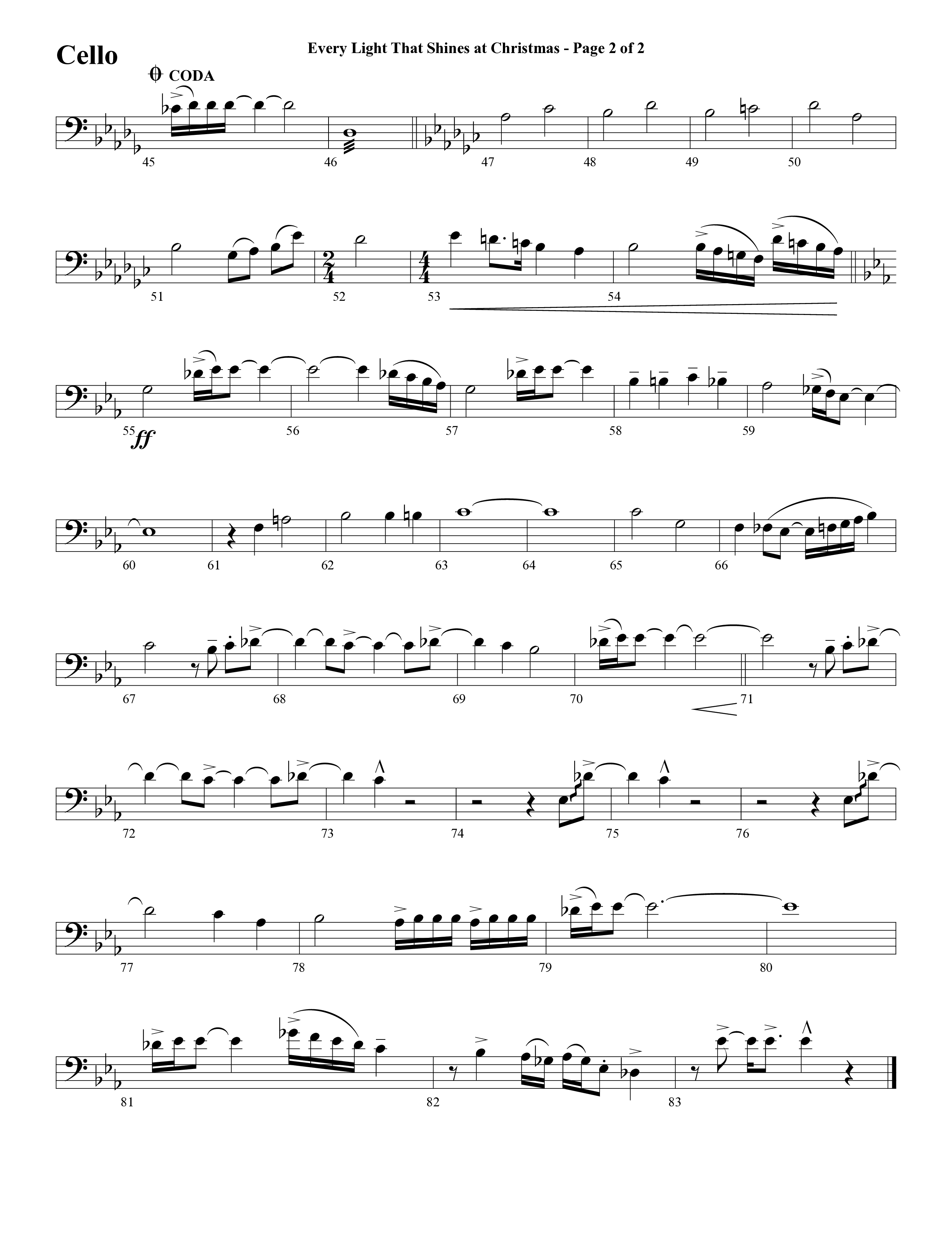 Every Light That Shines At Christmas (Choral Anthem SATB) Cello (Word Music Choral / Arr. Cliff Duren)