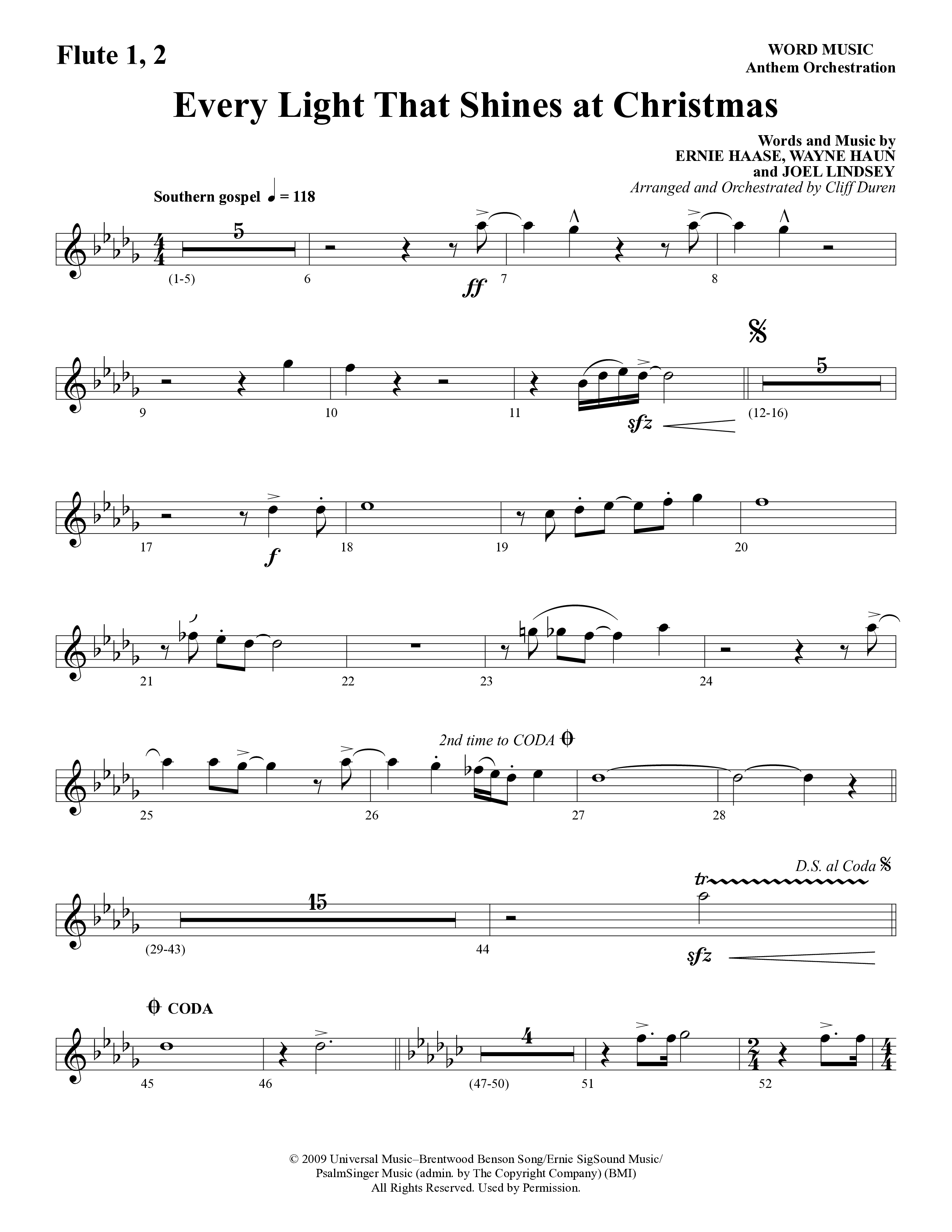 Every Light That Shines At Christmas (Choral Anthem SATB) Flute 1/2 (Word Music Choral / Arr. Cliff Duren)