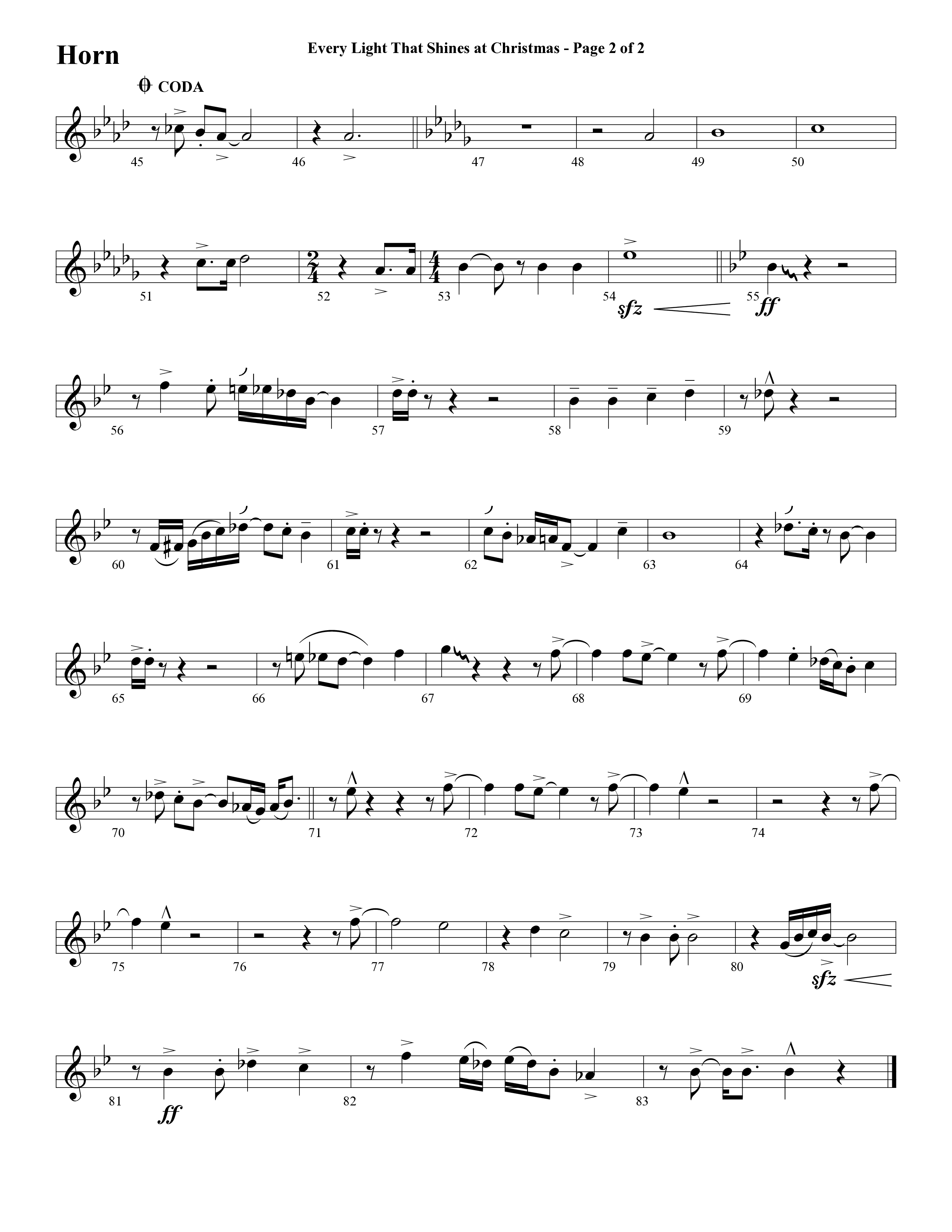 Every Light That Shines At Christmas (Choral Anthem SATB) French Horn (Word Music Choral / Arr. Cliff Duren)