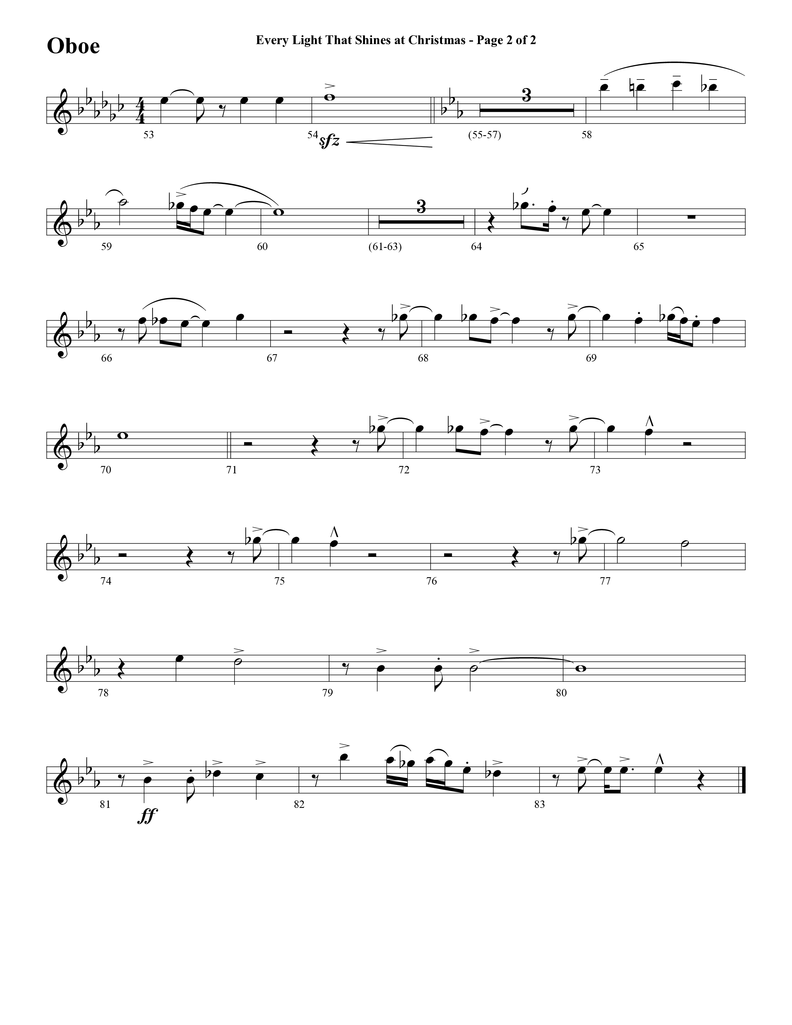 Every Light That Shines At Christmas (Choral Anthem SATB) Oboe (Word Music Choral / Arr. Cliff Duren)