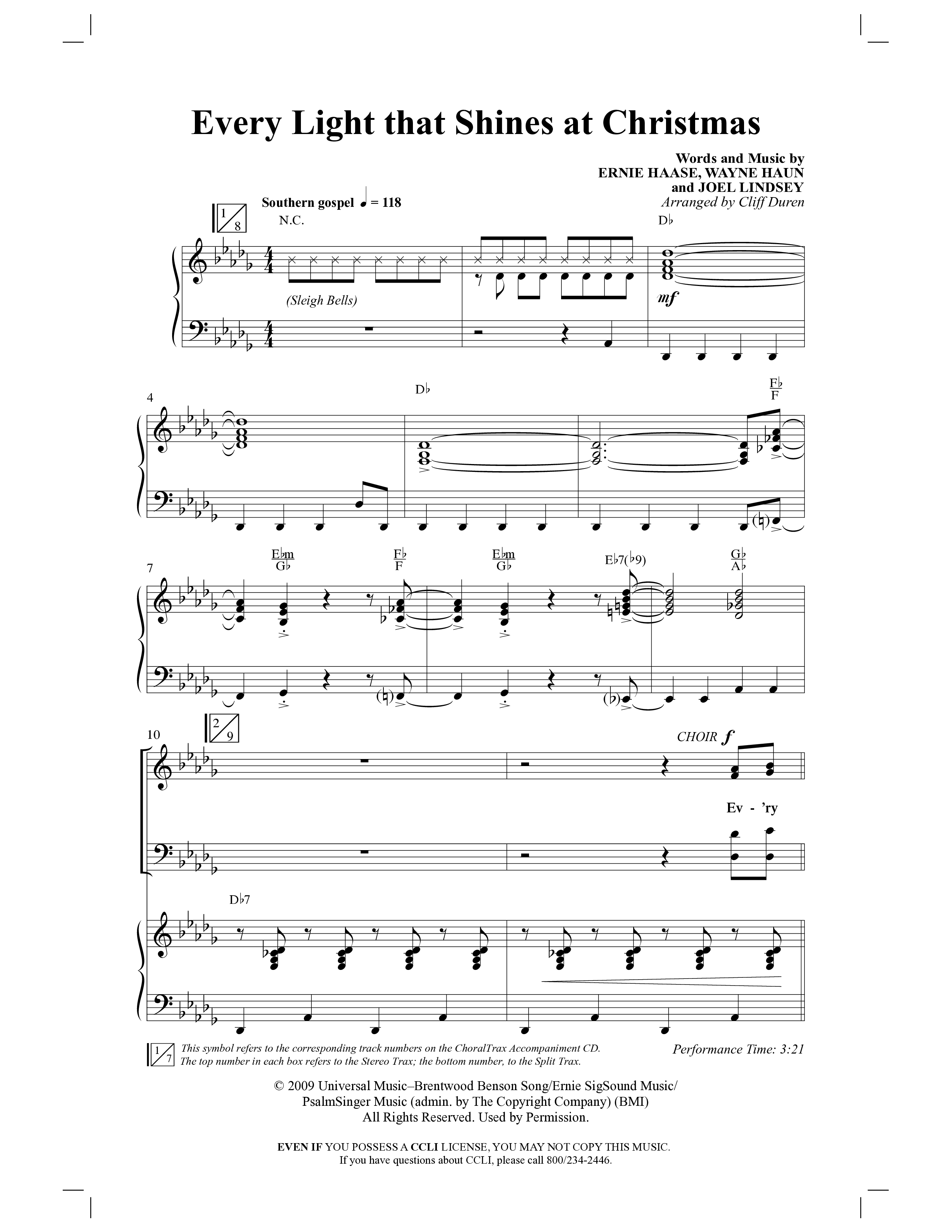 Every Light That Shines At Christmas (Choral Anthem SATB) Anthem (SATB/Piano) (Word Music Choral / Arr. Cliff Duren)