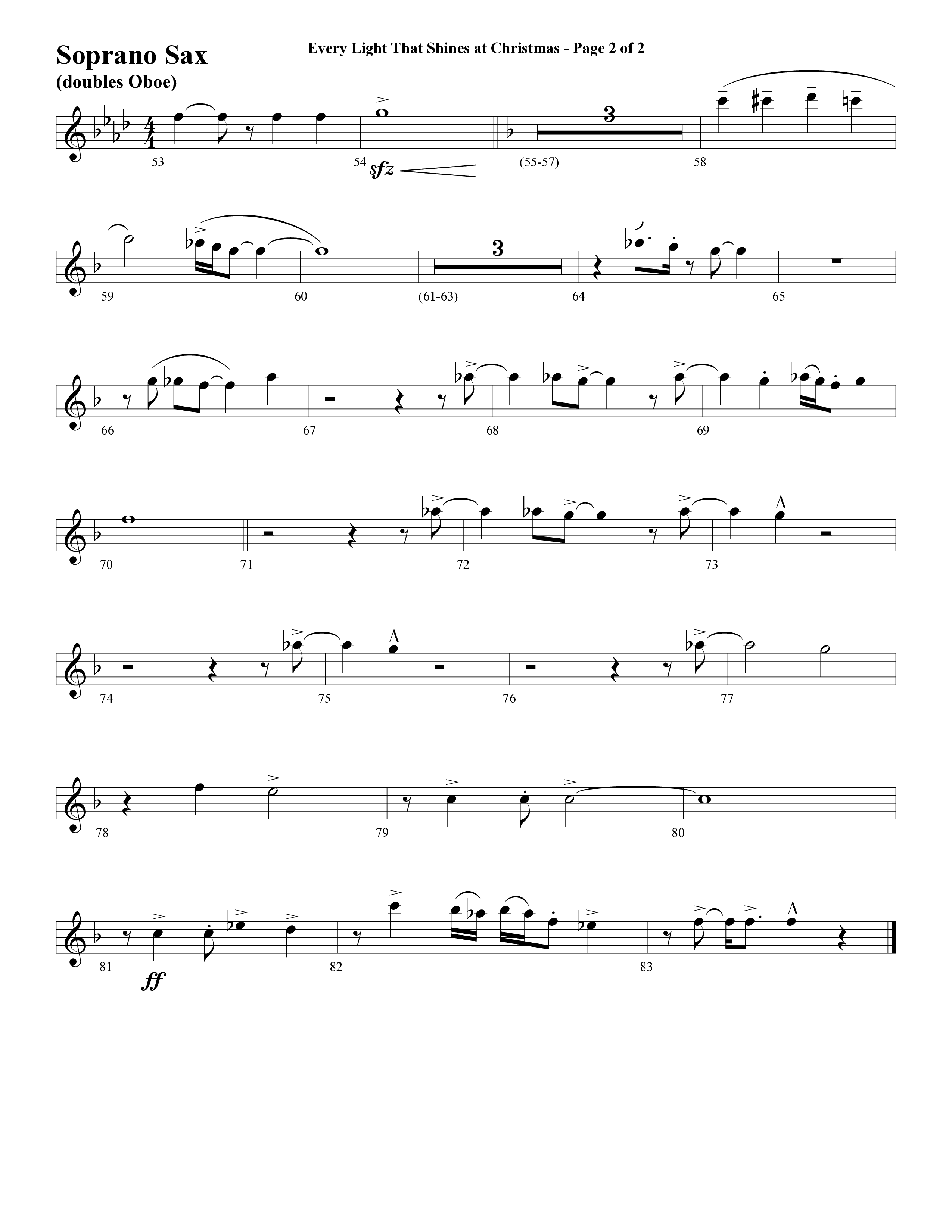Every Light That Shines At Christmas (Choral Anthem SATB) Soprano Sax (Word Music Choral / Arr. Cliff Duren)