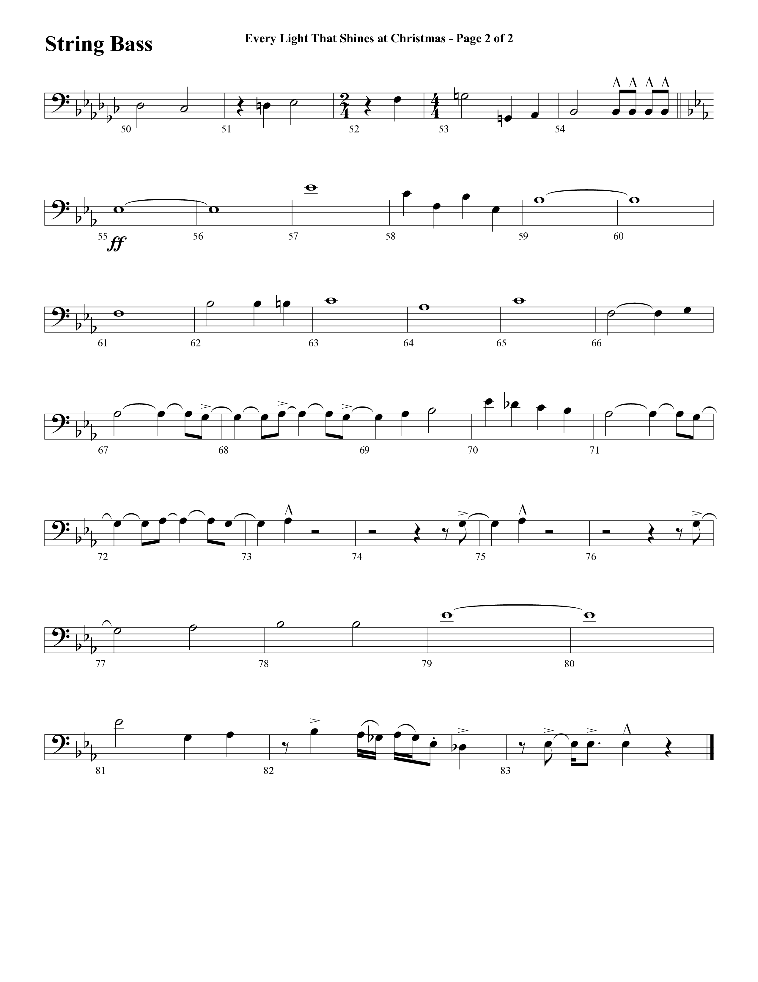 Every Light That Shines At Christmas (Choral Anthem SATB) String Bass (Word Music Choral / Arr. Cliff Duren)