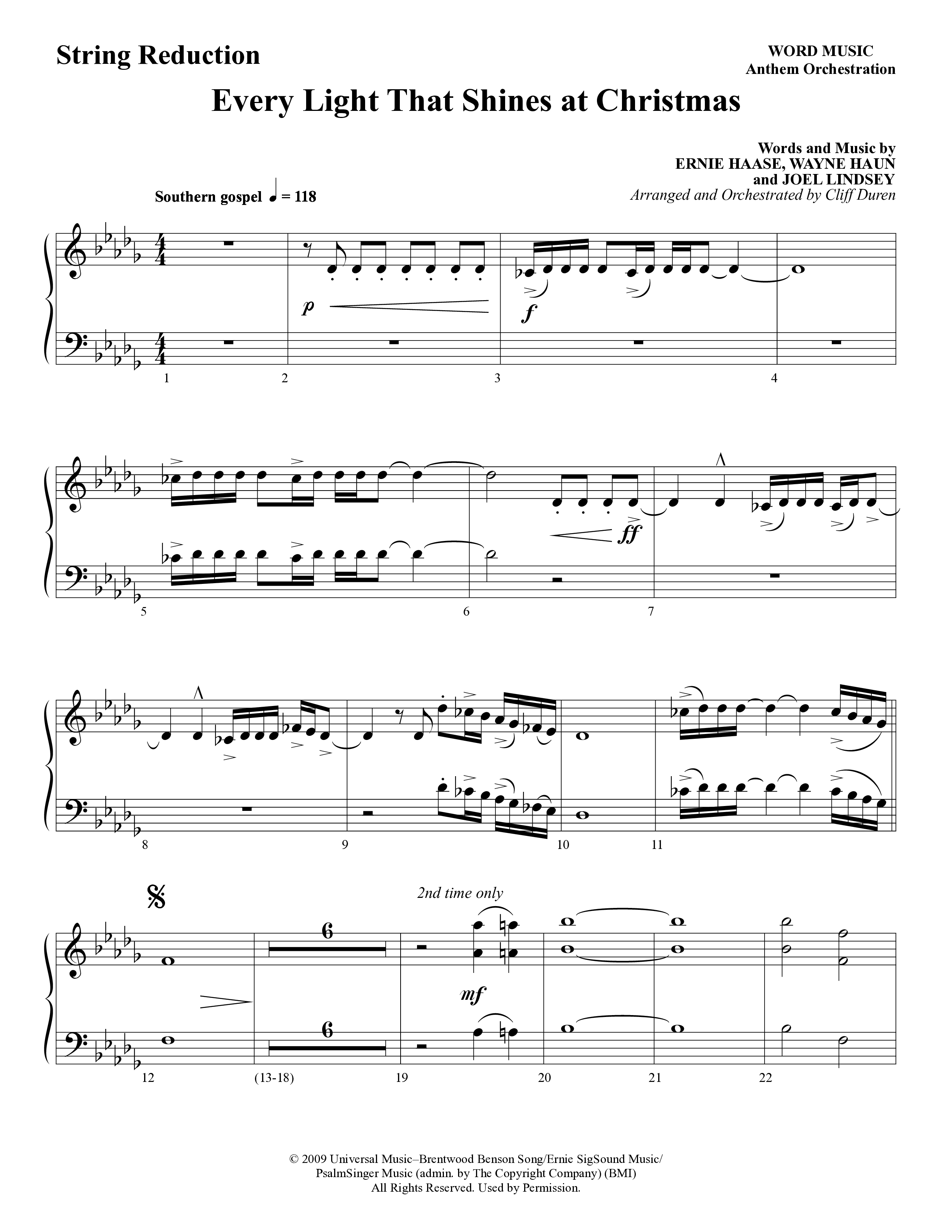 Every Light That Shines At Christmas (Choral Anthem SATB) String Reduction (Word Music Choral / Arr. Cliff Duren)
