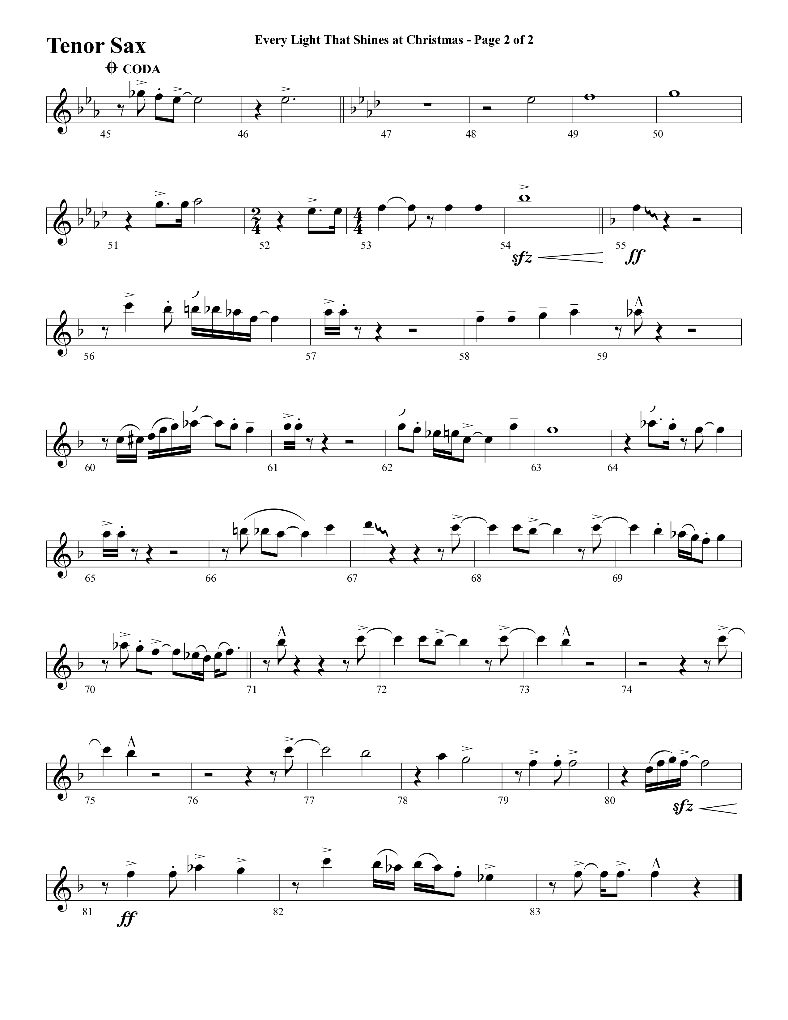 Every Light That Shines At Christmas (Choral Anthem SATB) Tenor Sax 1 (Word Music Choral / Arr. Cliff Duren)