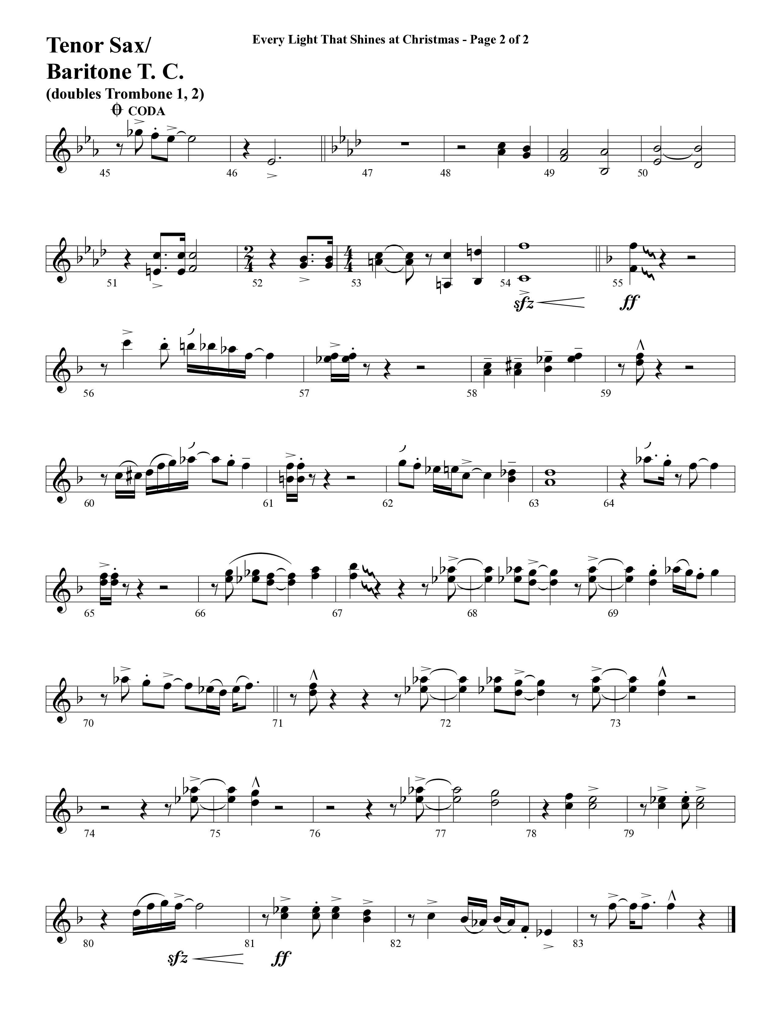 Every Light That Shines At Christmas (Choral Anthem SATB) Tenor Sax/Baritone T.C. (Word Music Choral / Arr. Cliff Duren)