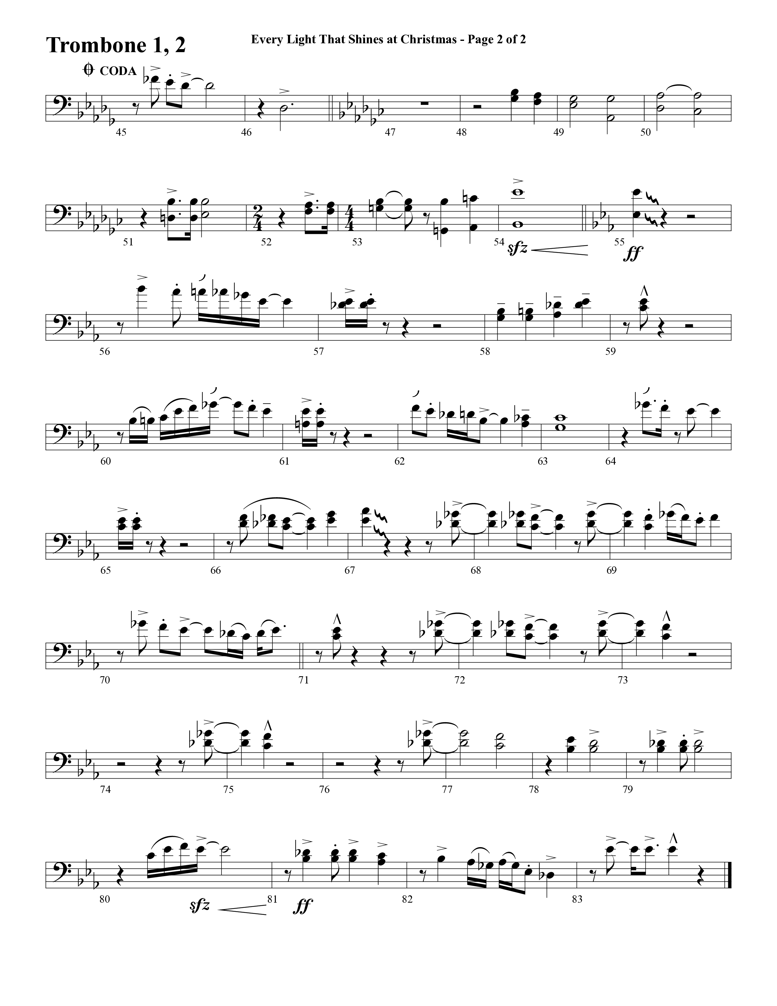 Every Light That Shines At Christmas (Choral Anthem SATB) Trombone 1/2 (Word Music Choral / Arr. Cliff Duren)