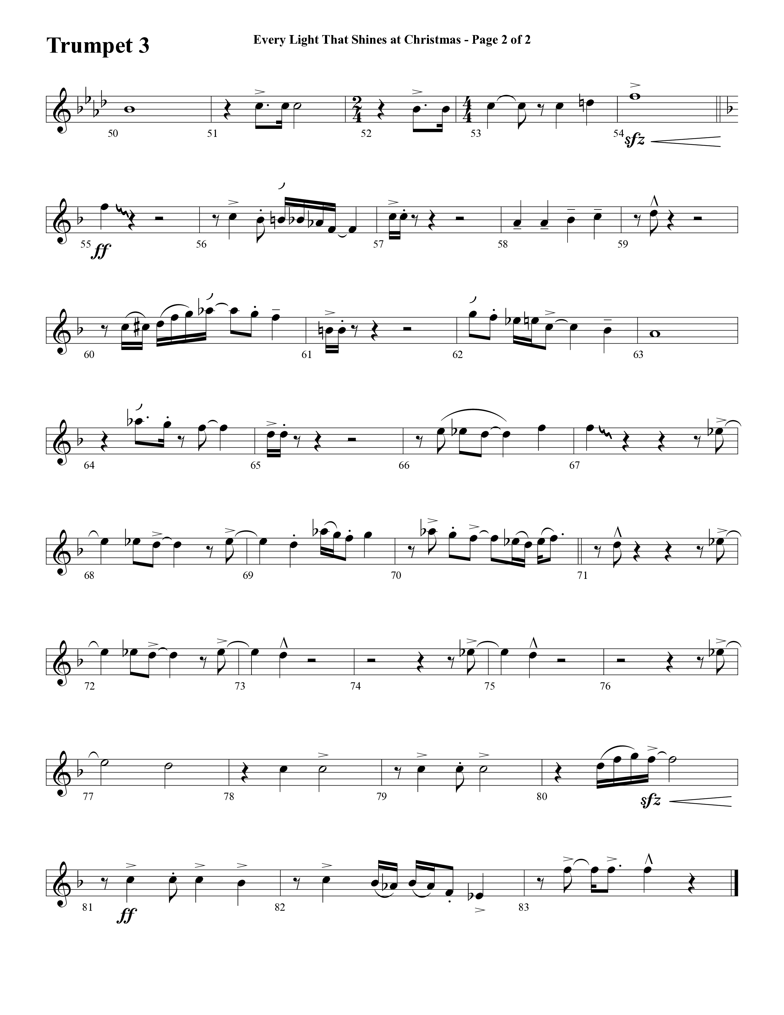 Every Light That Shines At Christmas (Choral Anthem SATB) Trumpet 3 (Word Music Choral / Arr. Cliff Duren)