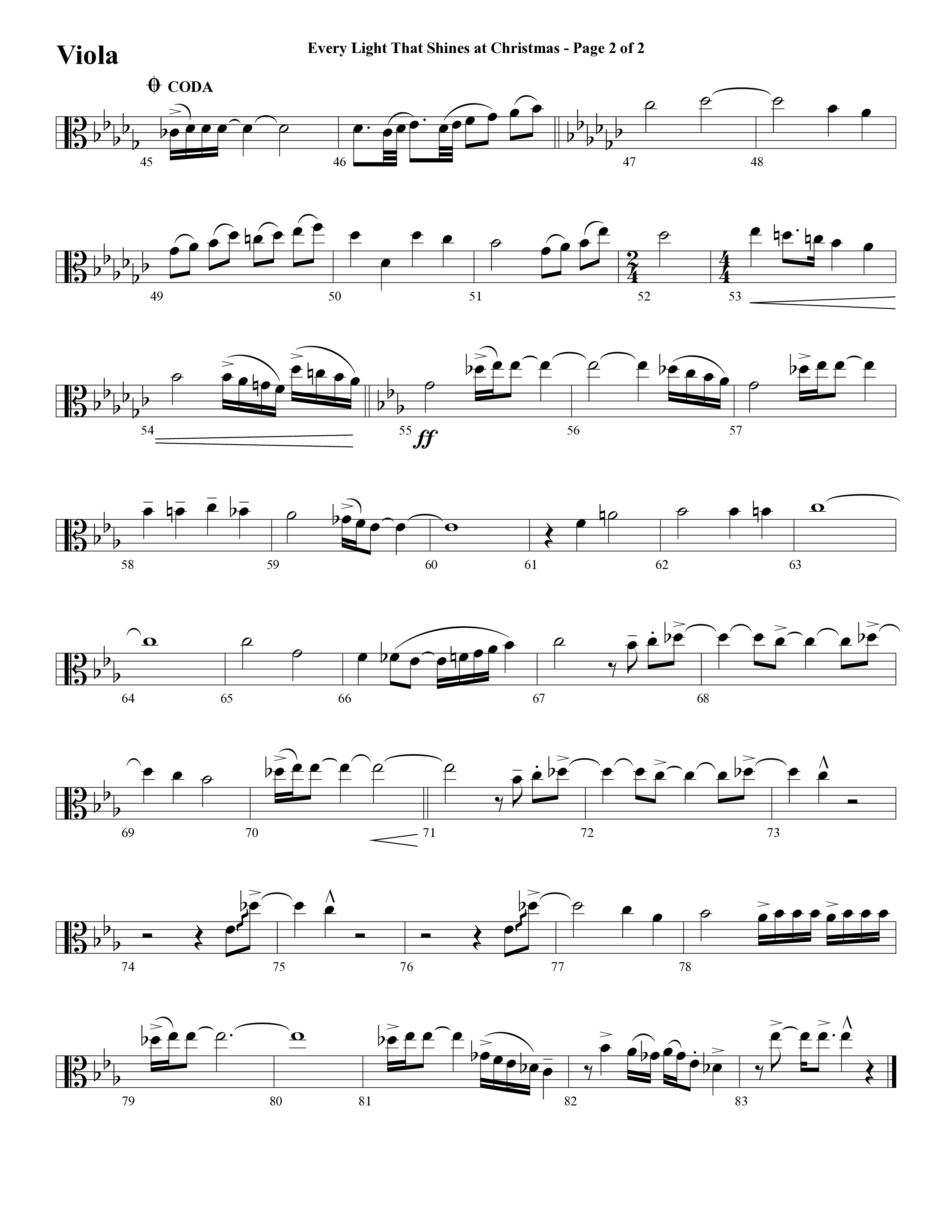 Every Light That Shines At Christmas (Choral Anthem SATB) Viola (Word Music Choral / Arr. Cliff Duren)