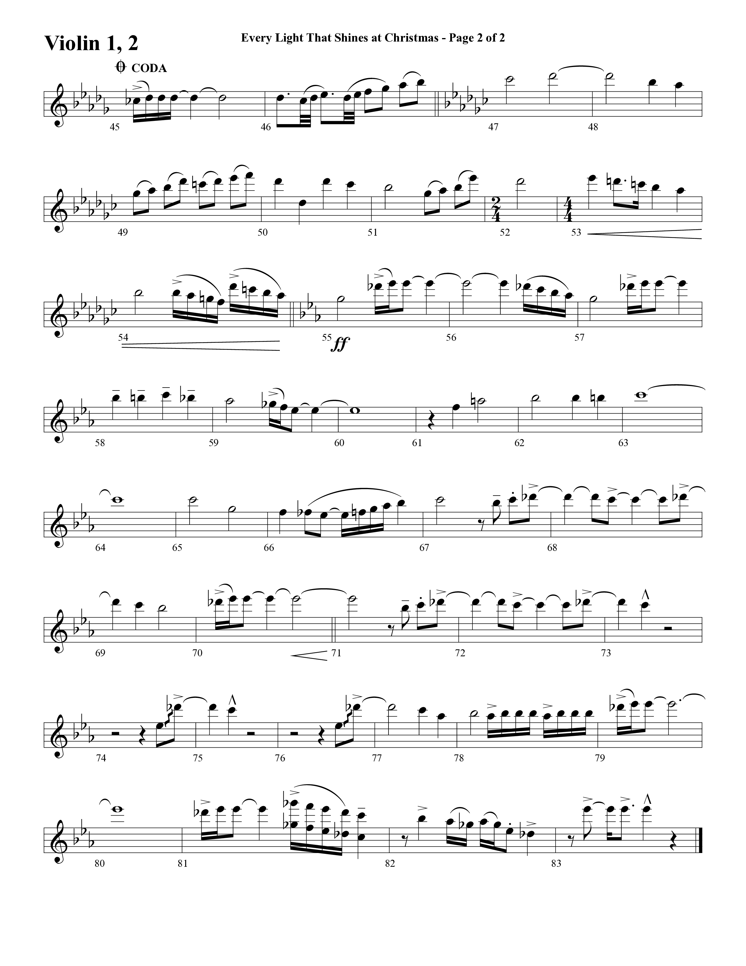 Every Light That Shines At Christmas (Choral Anthem SATB) Violin 1/2 (Word Music Choral / Arr. Cliff Duren)
