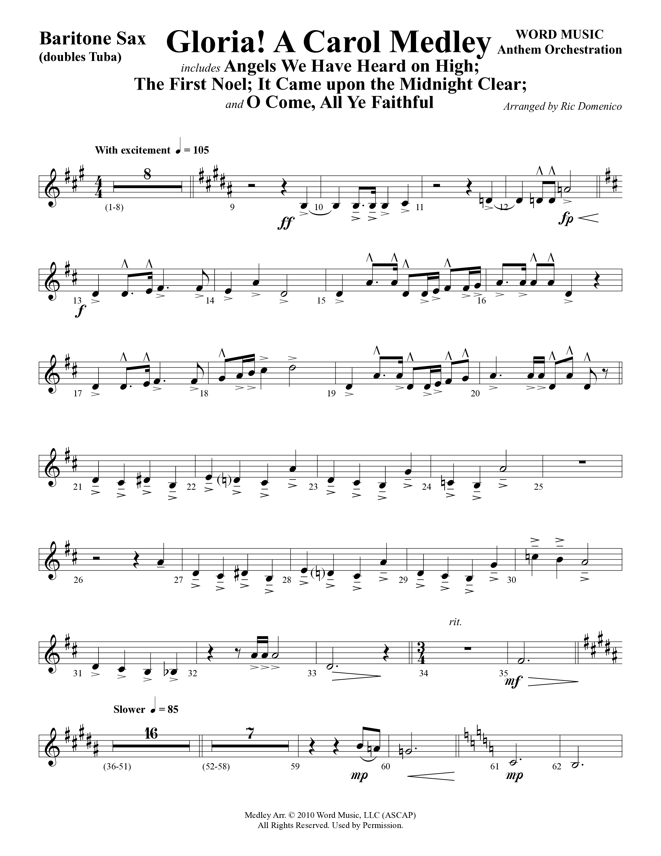 Gloria A Carol Medley (Choral Anthem SATB) Bari Sax (Word Music Choral / Arr. Ric Domenico)
