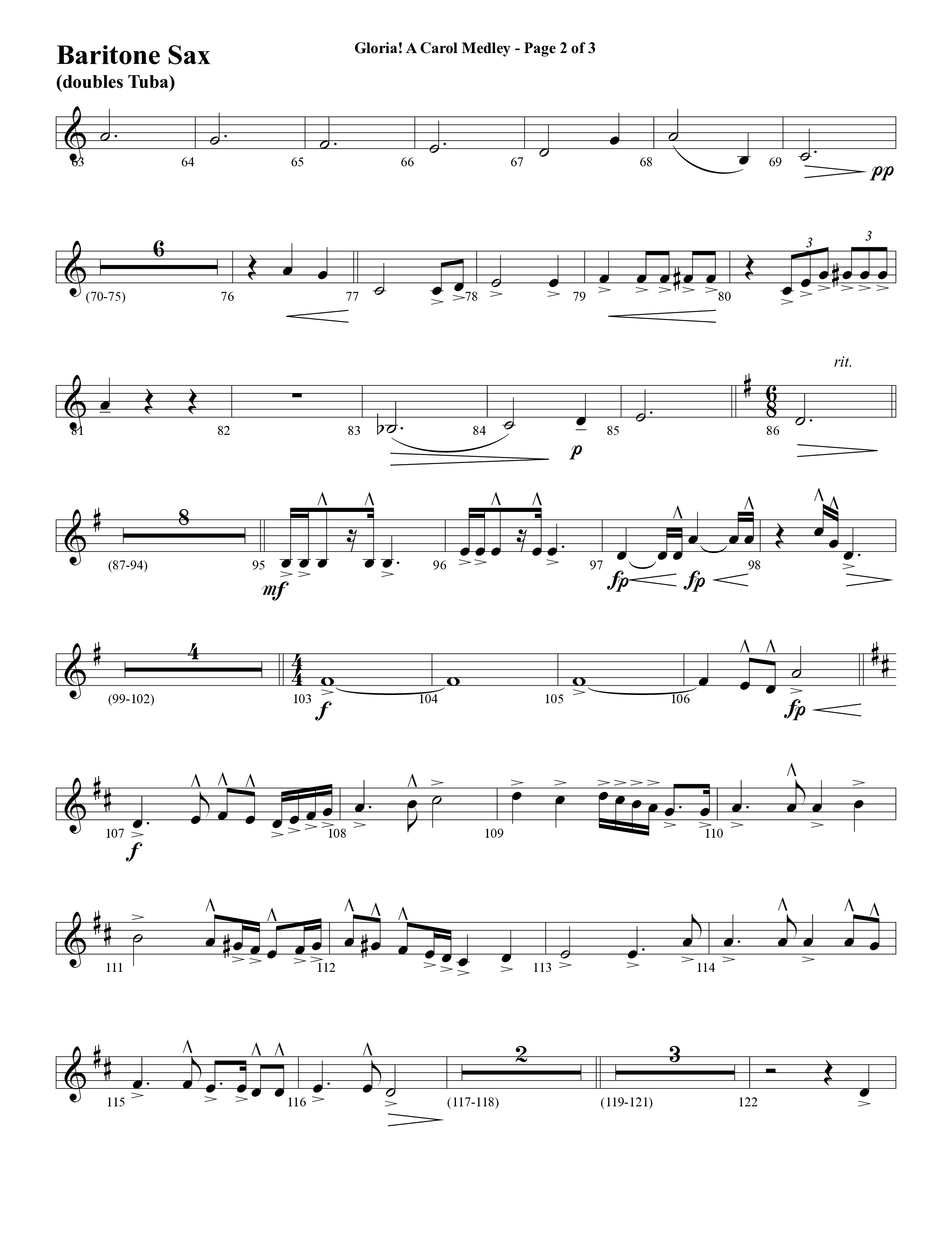 Gloria A Carol Medley (Choral Anthem SATB) Bari Sax (Word Music Choral / Arr. Ric Domenico)
