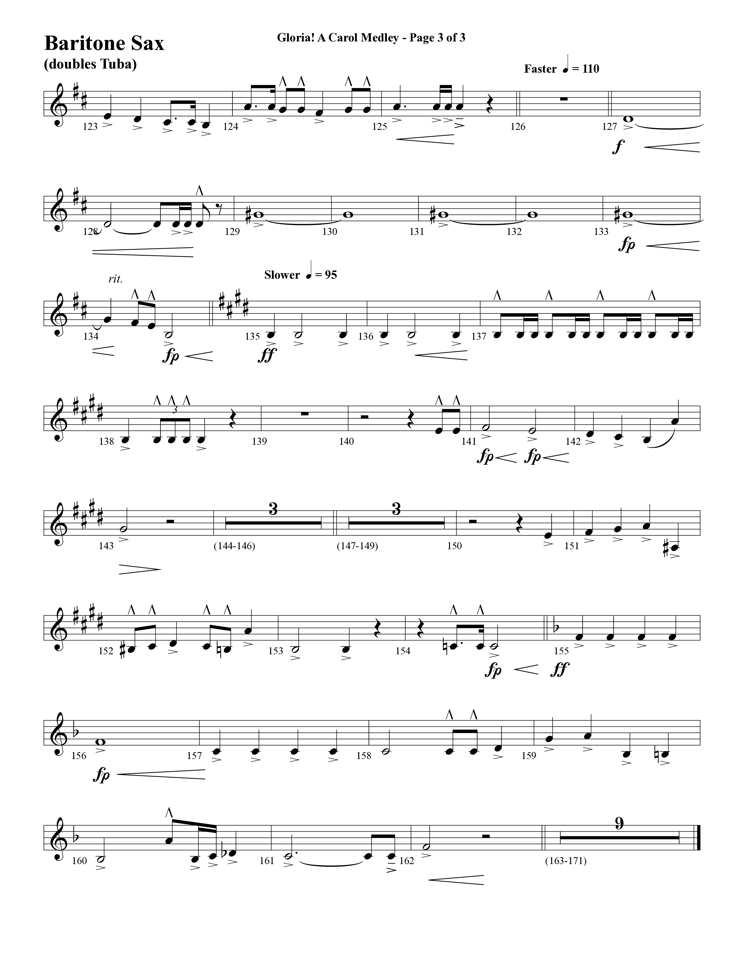 Gloria A Carol Medley (Choral Anthem SATB) Bari Sax (Word Music Choral / Arr. Ric Domenico)