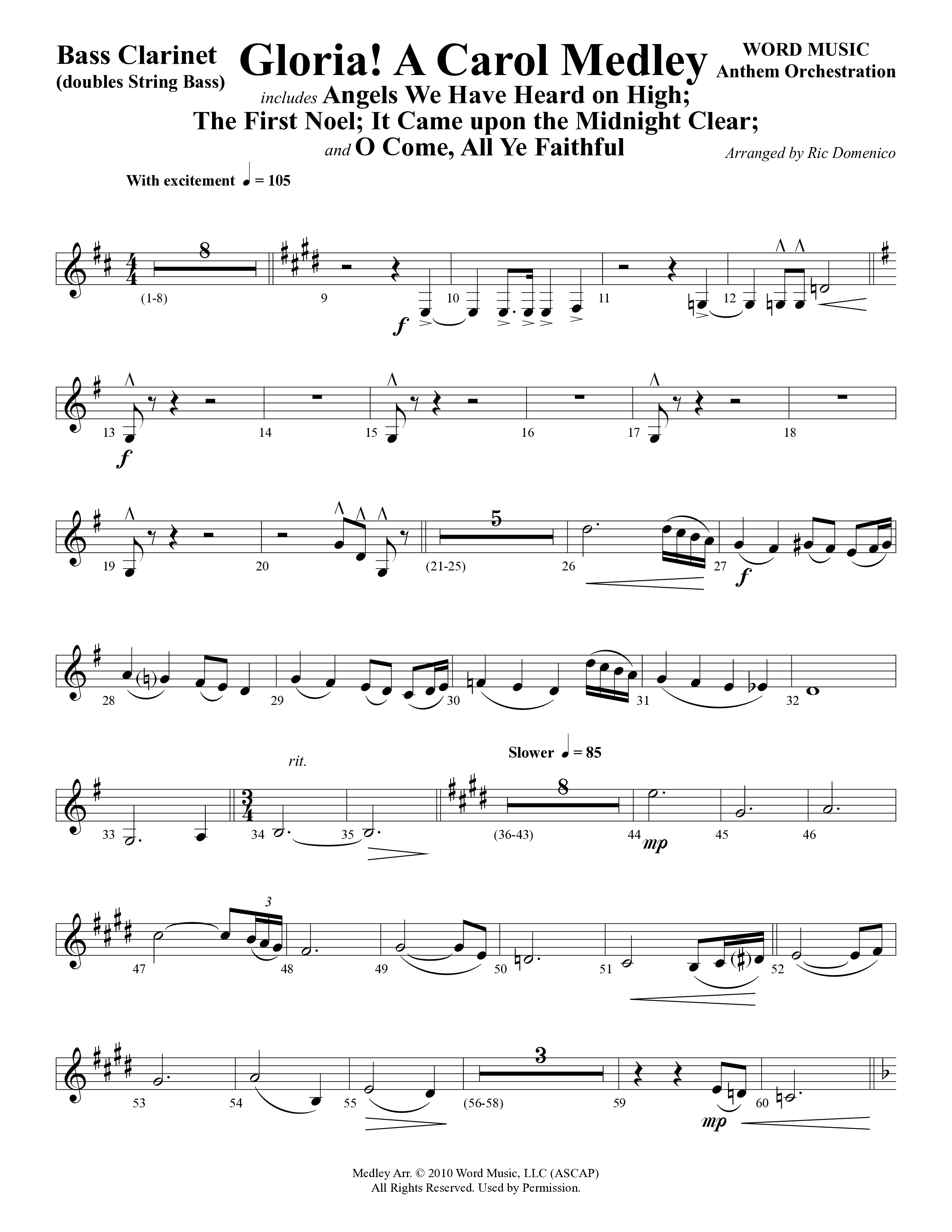 Gloria A Carol Medley (Choral Anthem SATB) Bass Clarinet (Word Music Choral / Arr. Ric Domenico)