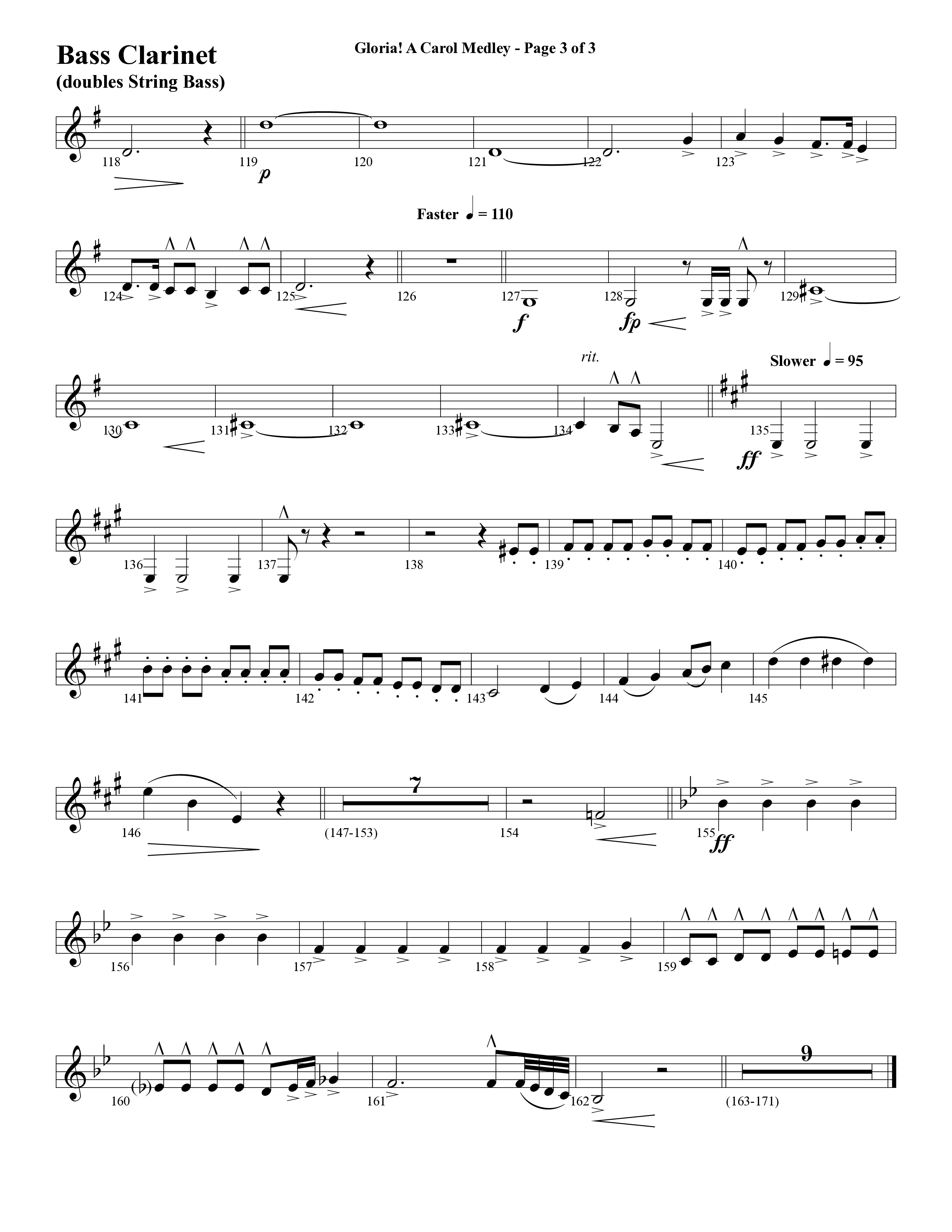 Gloria A Carol Medley (Choral Anthem SATB) Bass Clarinet (Word Music Choral / Arr. Ric Domenico)