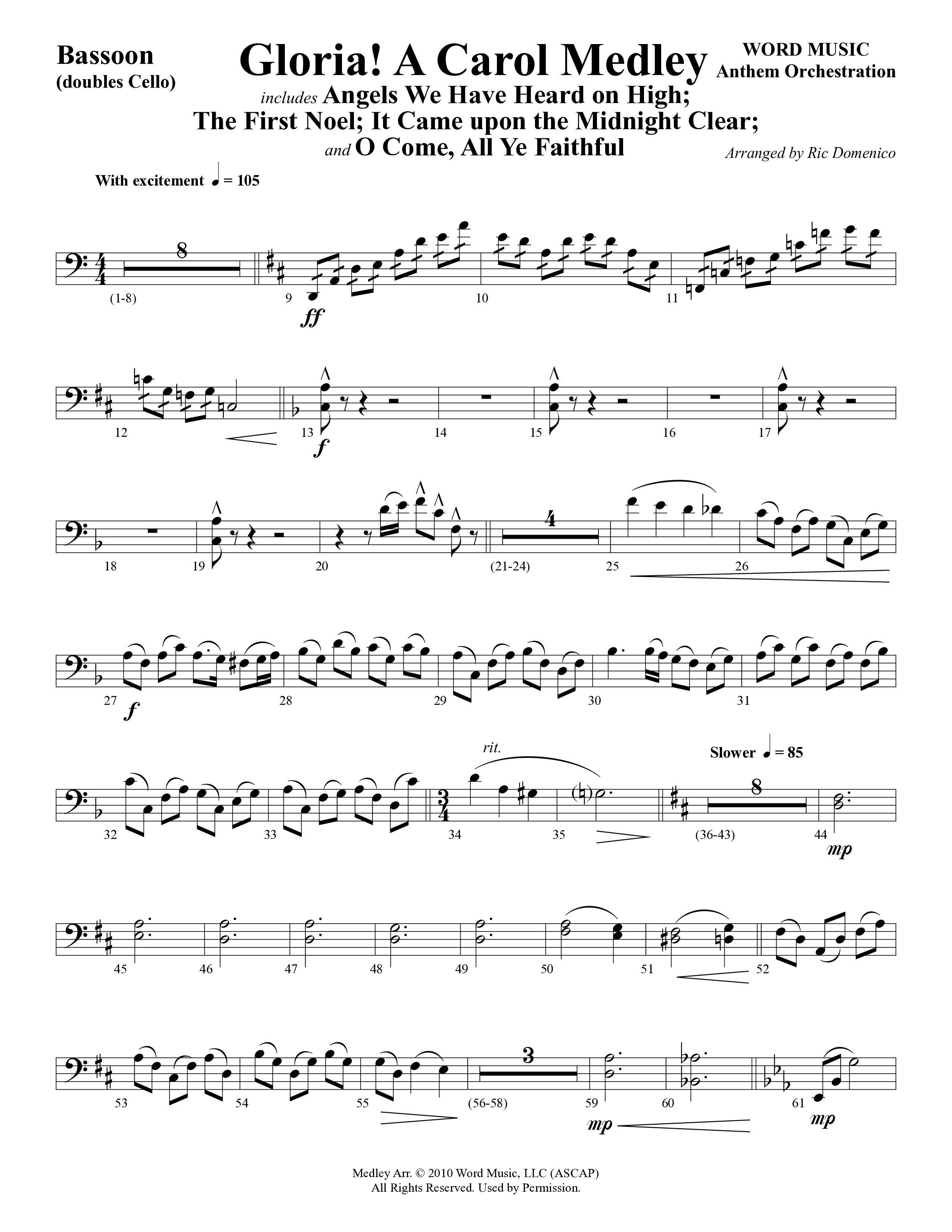 Gloria A Carol Medley (Choral Anthem SATB) Bassoon (Word Music Choral / Arr. Ric Domenico)