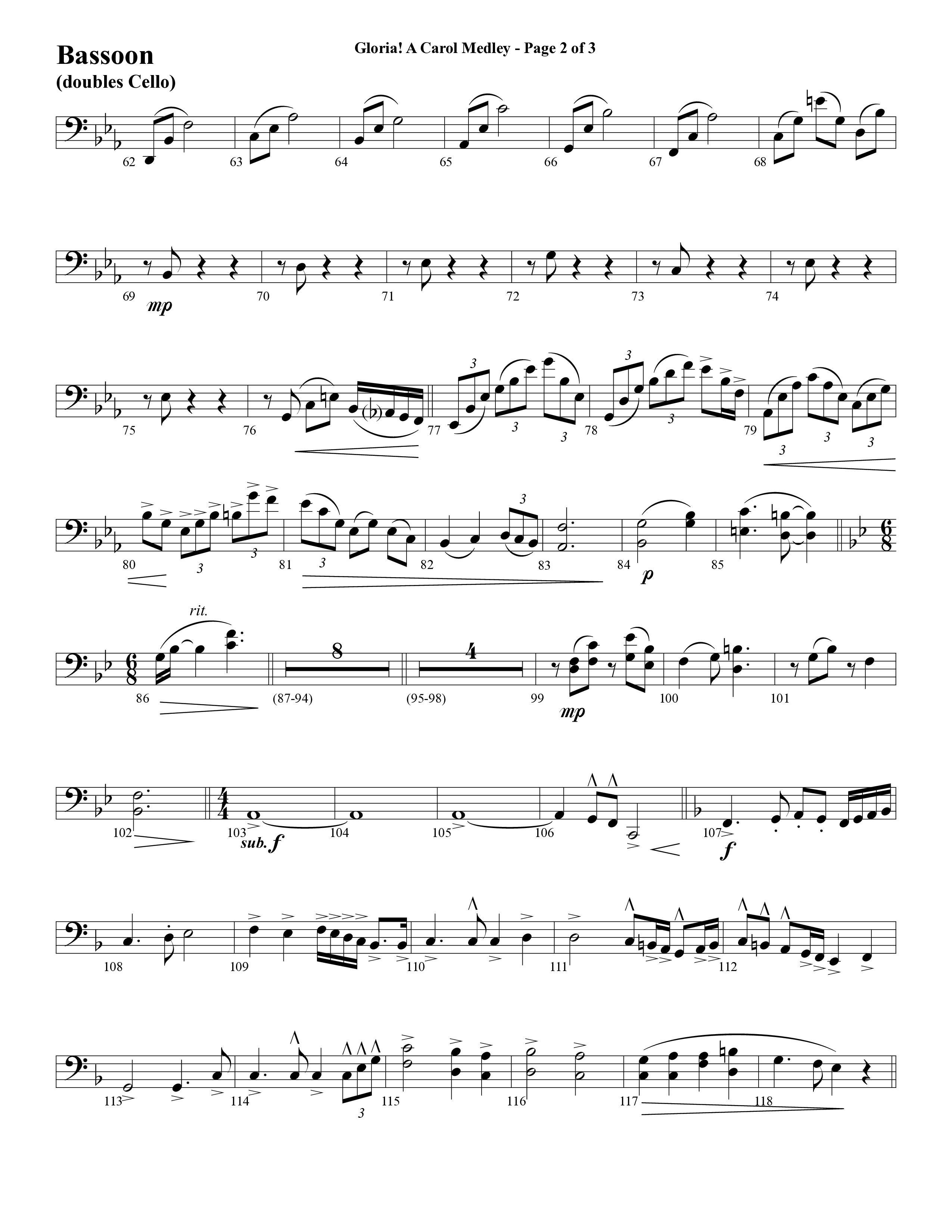 Gloria A Carol Medley (Choral Anthem SATB) Bassoon (Word Music Choral / Arr. Ric Domenico)
