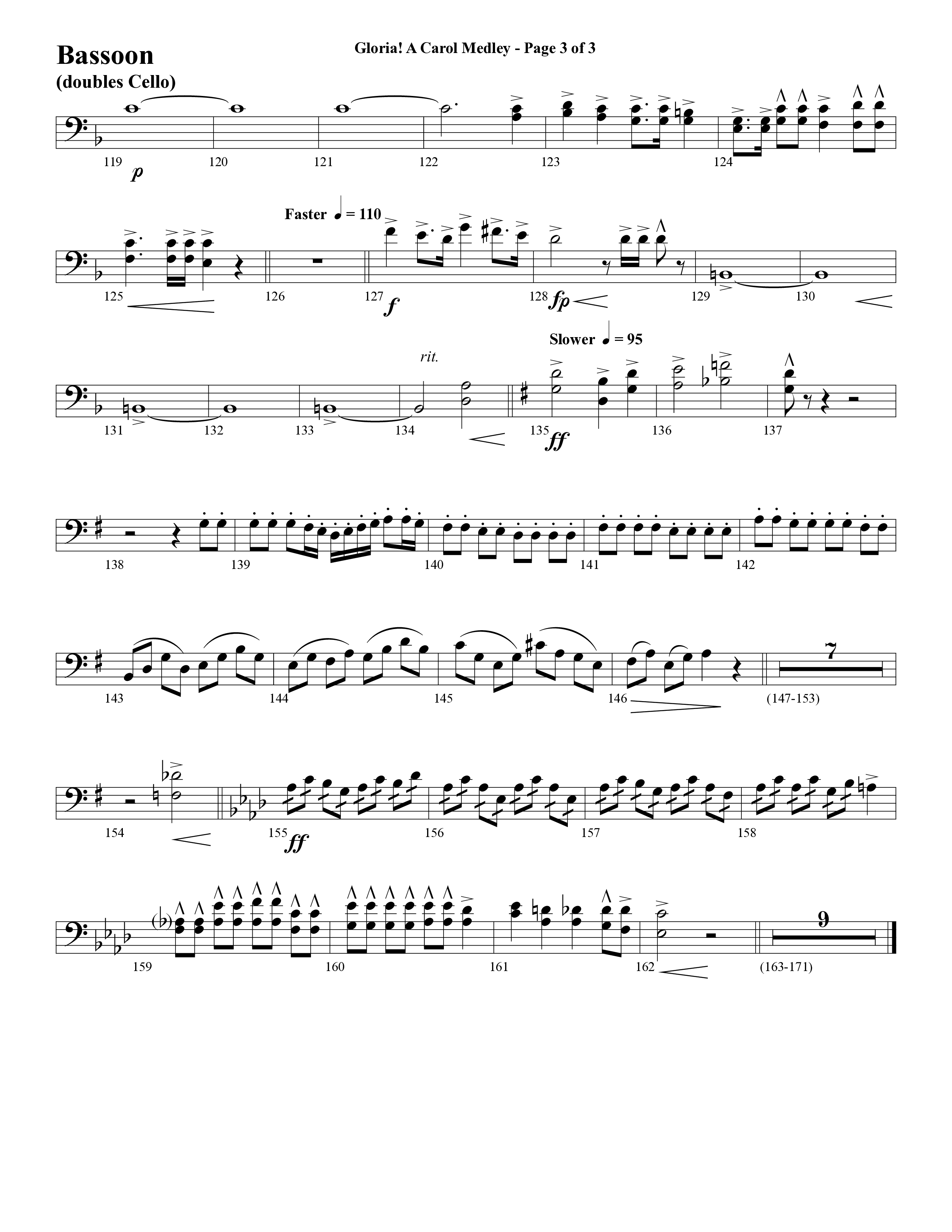 Gloria A Carol Medley (Choral Anthem SATB) Bassoon (Word Music Choral / Arr. Ric Domenico)