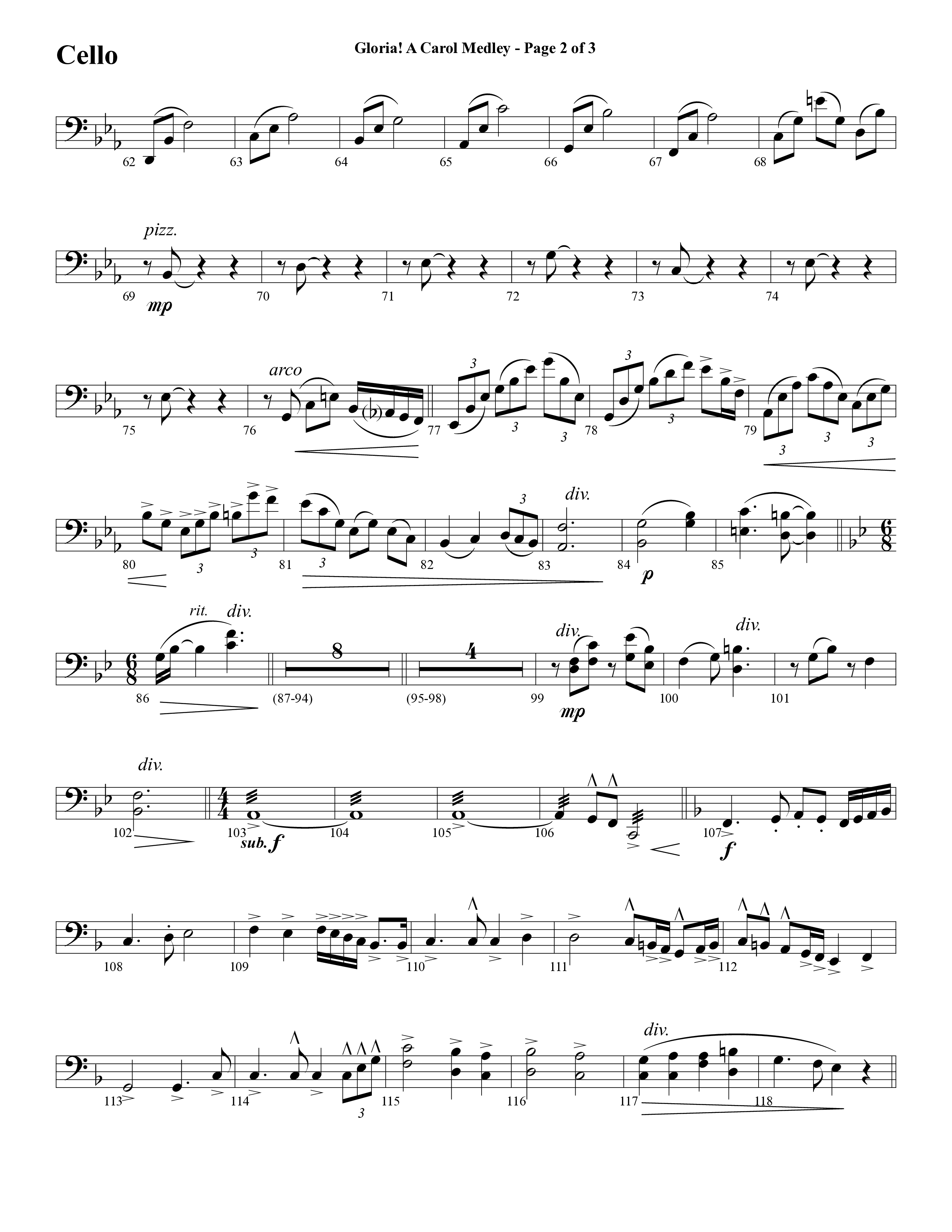 Gloria A Carol Medley (Choral Anthem SATB) Cello (Word Music Choral / Arr. Ric Domenico)