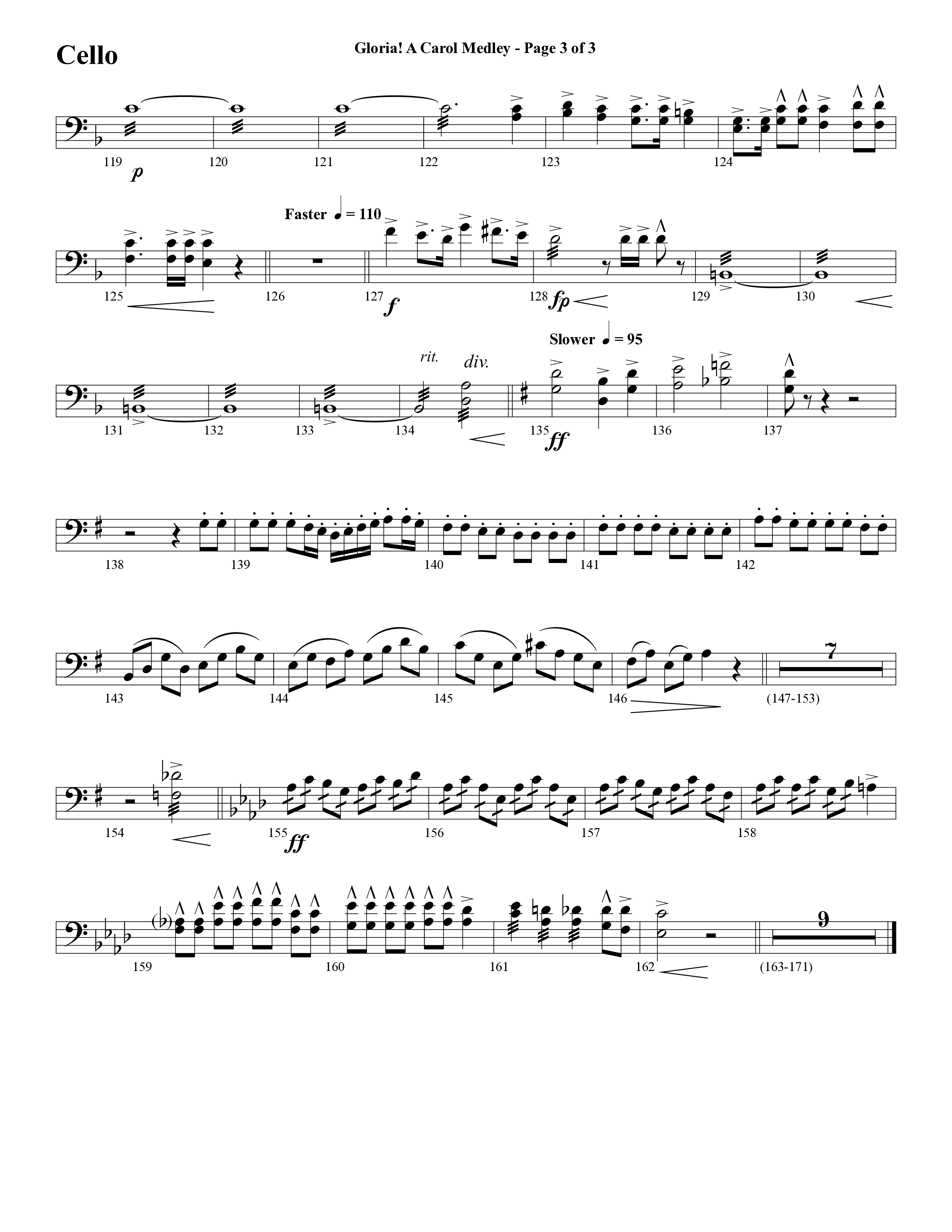 Gloria A Carol Medley (Choral Anthem SATB) Cello (Word Music Choral / Arr. Ric Domenico)