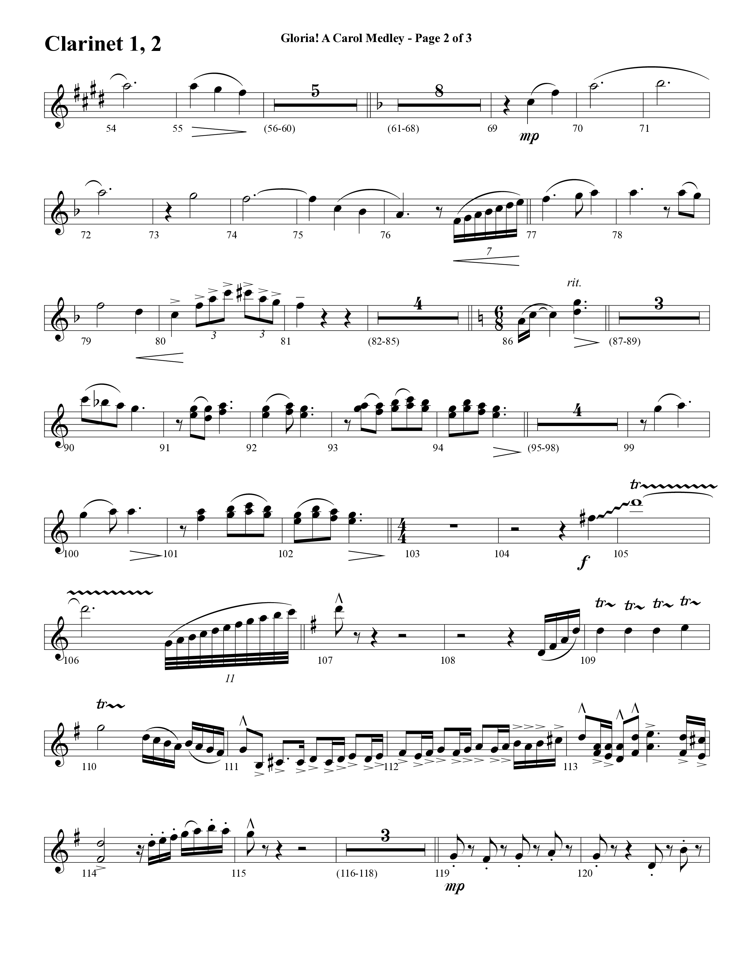 Gloria A Carol Medley (Choral Anthem SATB) Clarinet 1/2 (Word Music Choral / Arr. Ric Domenico)