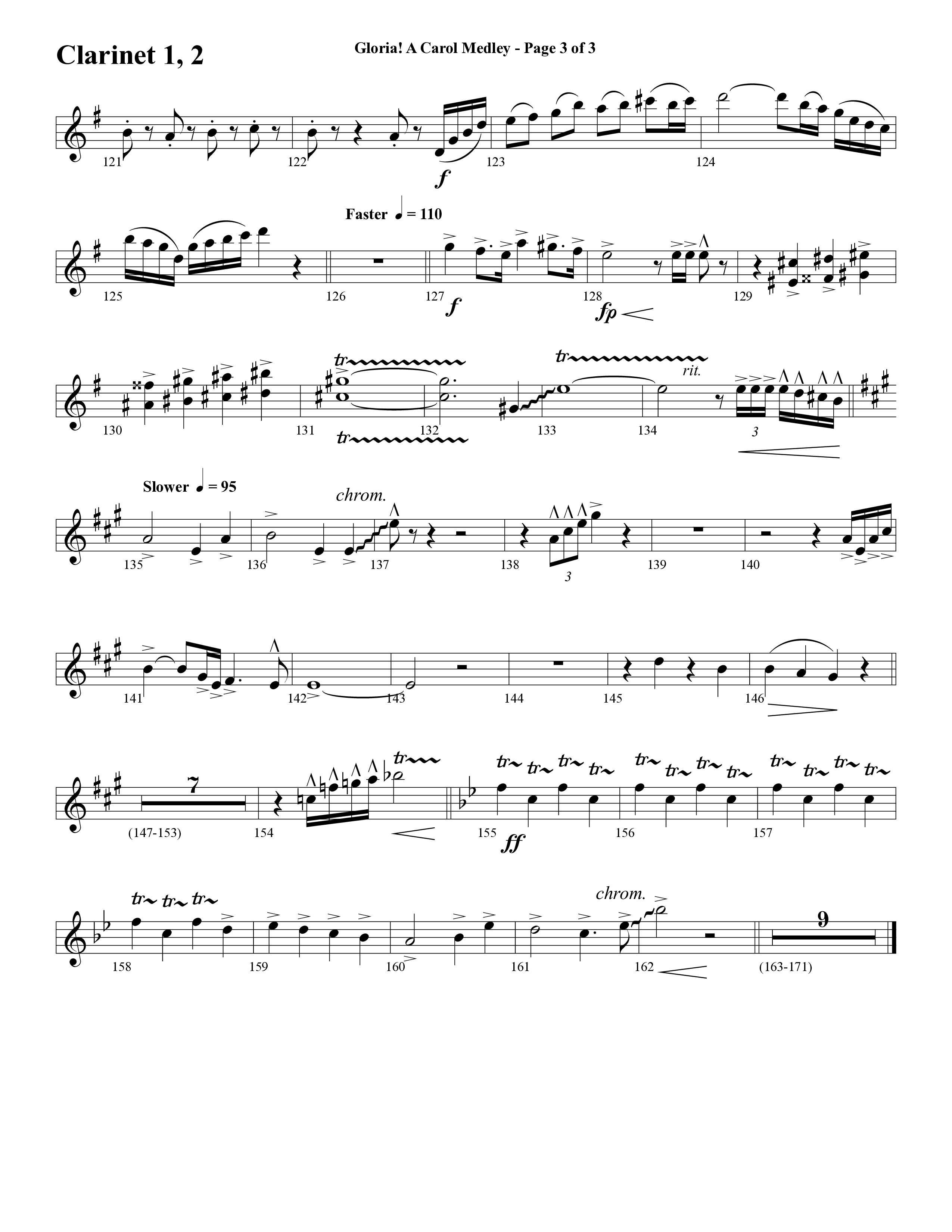 Gloria A Carol Medley (Choral Anthem SATB) Clarinet 1/2 (Word Music Choral / Arr. Ric Domenico)