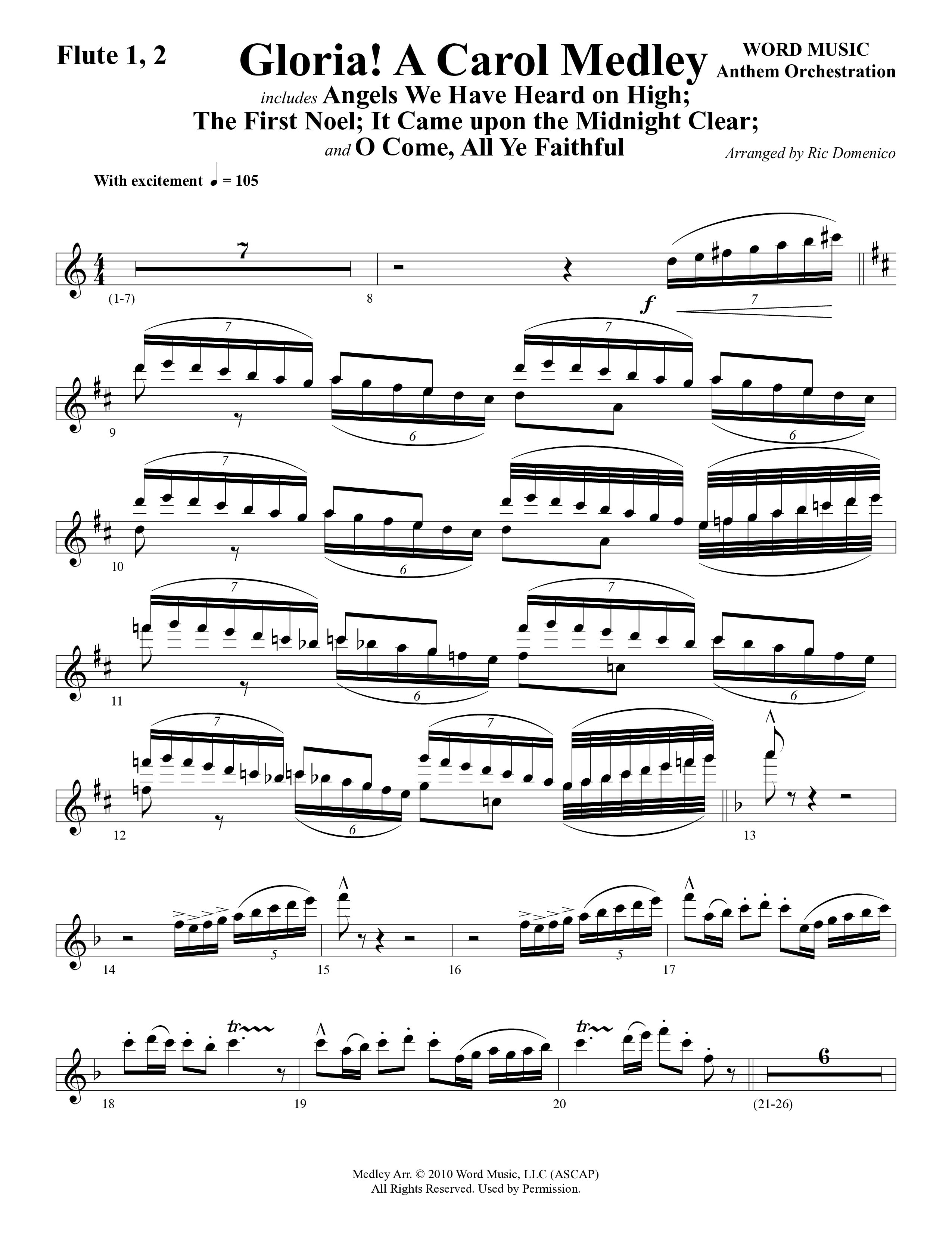 Gloria A Carol Medley (Choral Anthem SATB) Flute 1/2 (Word Music Choral / Arr. Ric Domenico)