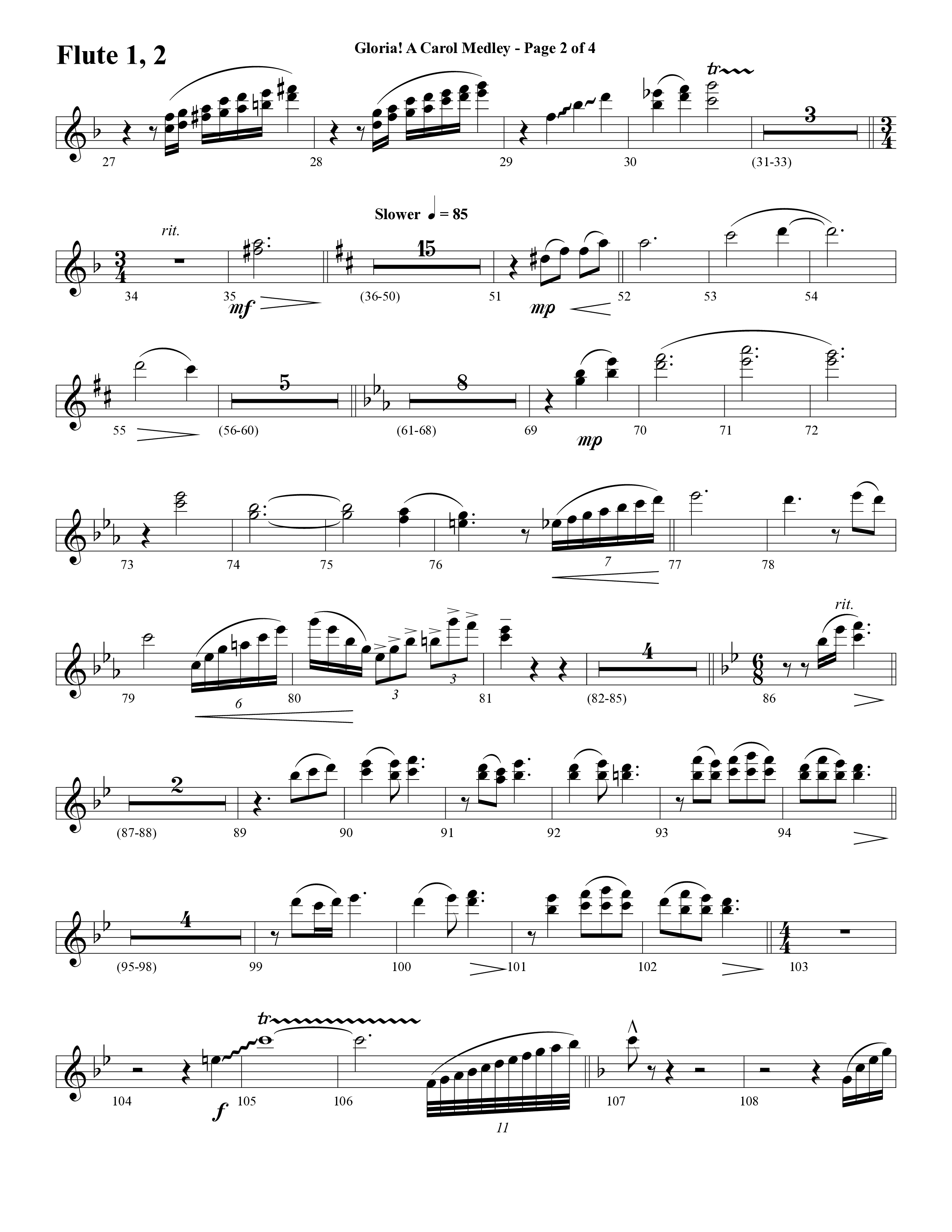 Gloria A Carol Medley (Choral Anthem SATB) Flute 1/2 (Word Music Choral / Arr. Ric Domenico)