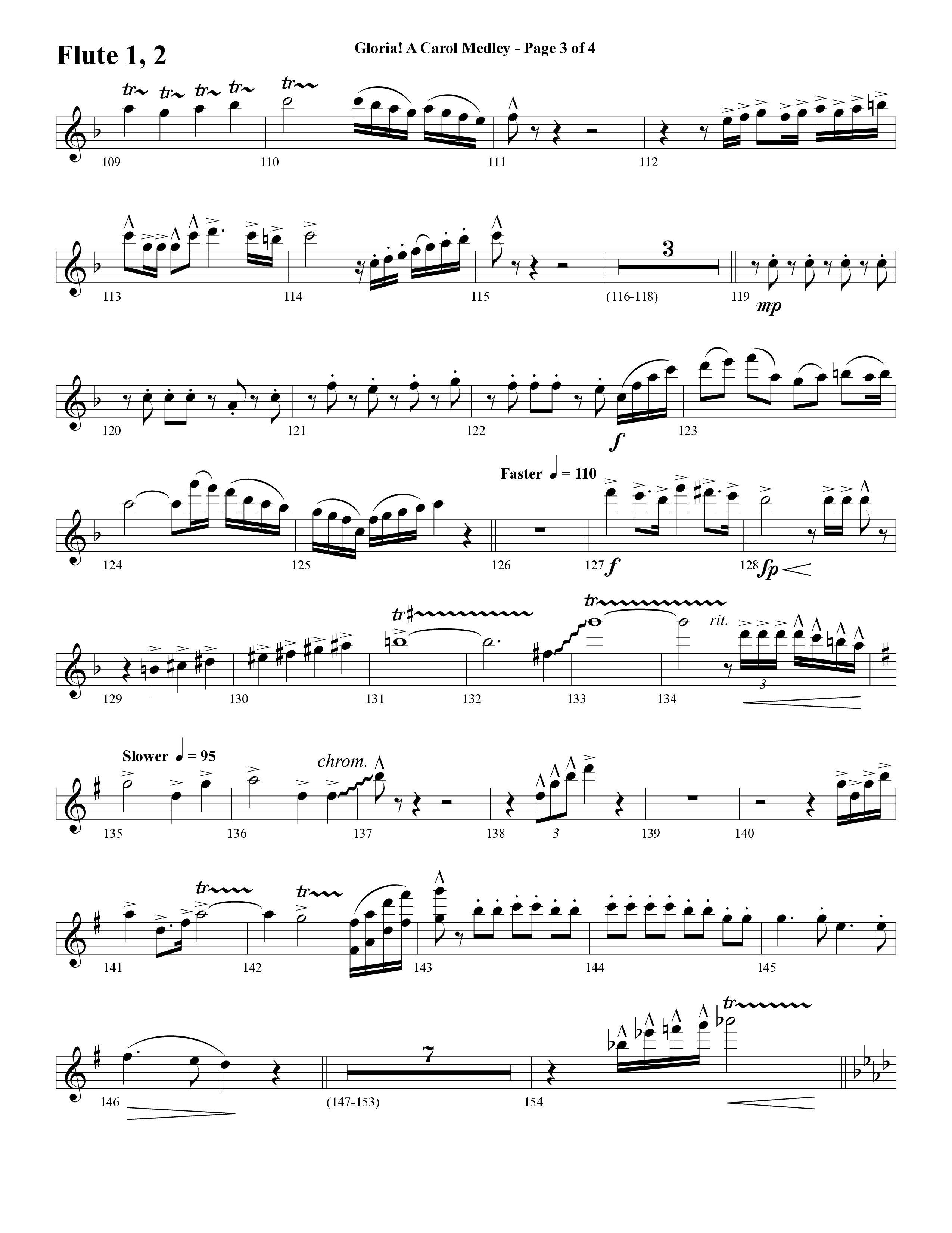 Gloria A Carol Medley (Choral Anthem SATB) Flute 1/2 (Word Music Choral / Arr. Ric Domenico)
