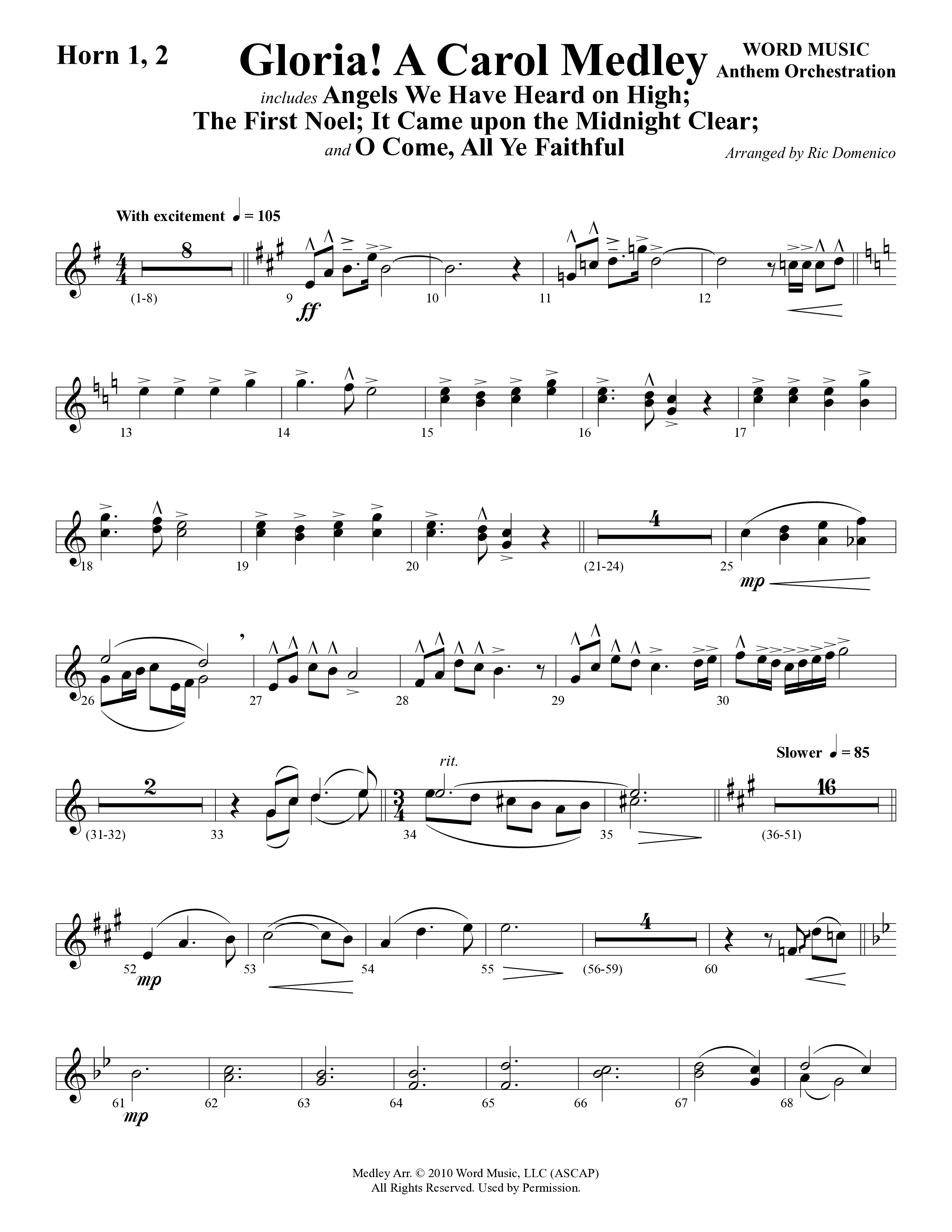 Gloria A Carol Medley (Choral Anthem SATB) French Horn 1/2 (Word Music Choral / Arr. Ric Domenico)