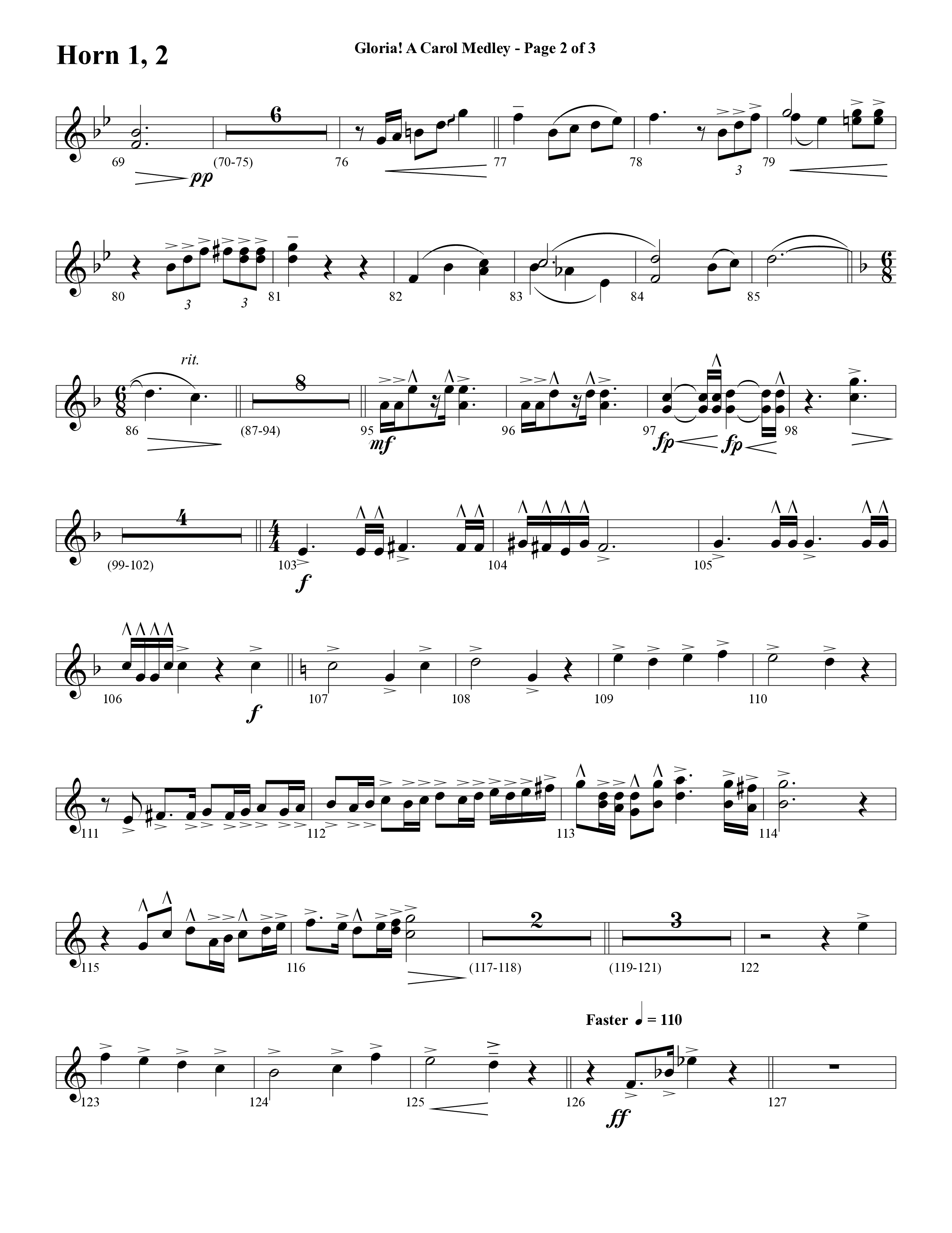 Gloria A Carol Medley (Choral Anthem SATB) French Horn 1/2 (Word Music Choral / Arr. Ric Domenico)