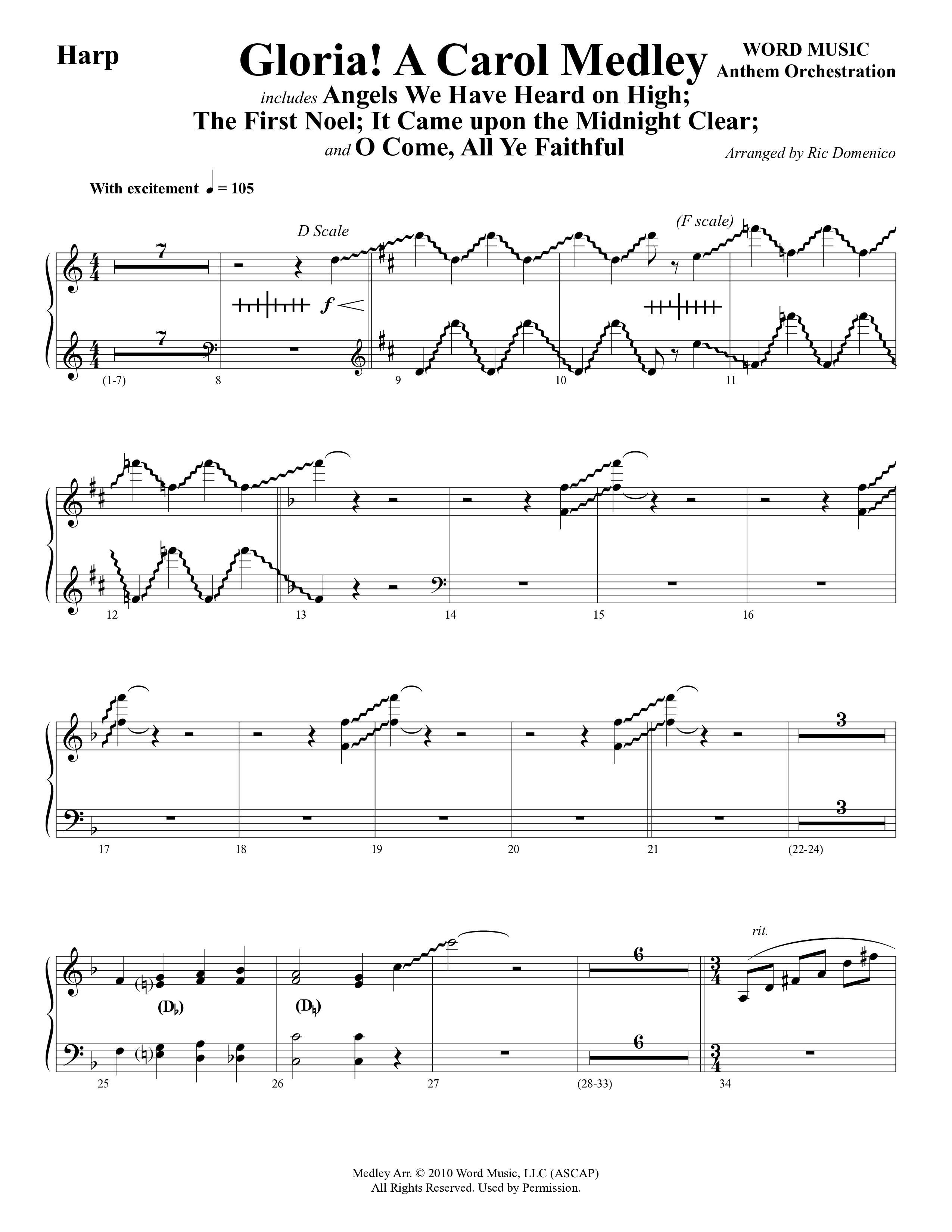 Gloria A Carol Medley (Choral Anthem SATB) Harp (Word Music Choral / Arr. Ric Domenico)