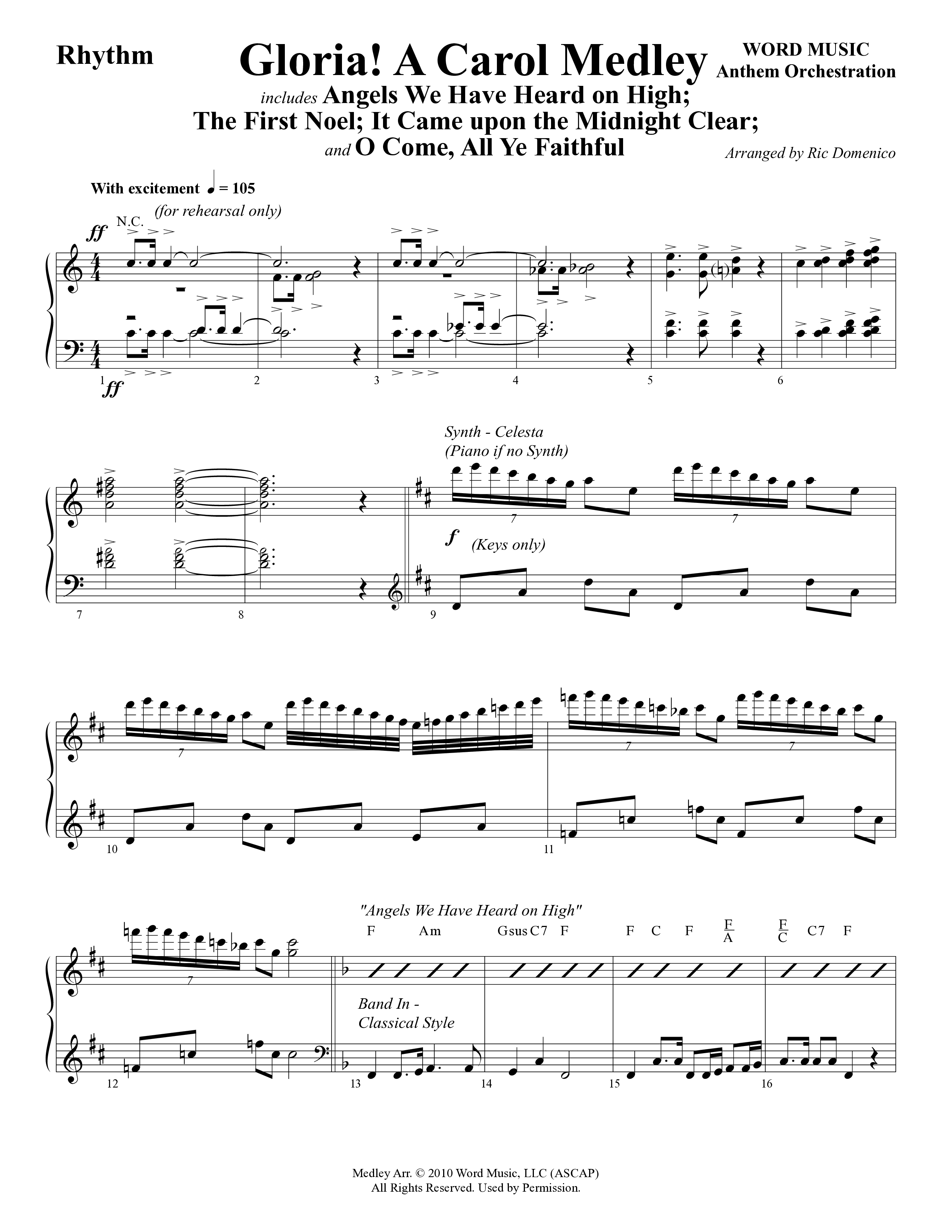 Gloria A Carol Medley (Choral Anthem SATB) Rhythm Chart (Word Music Choral / Arr. Ric Domenico)