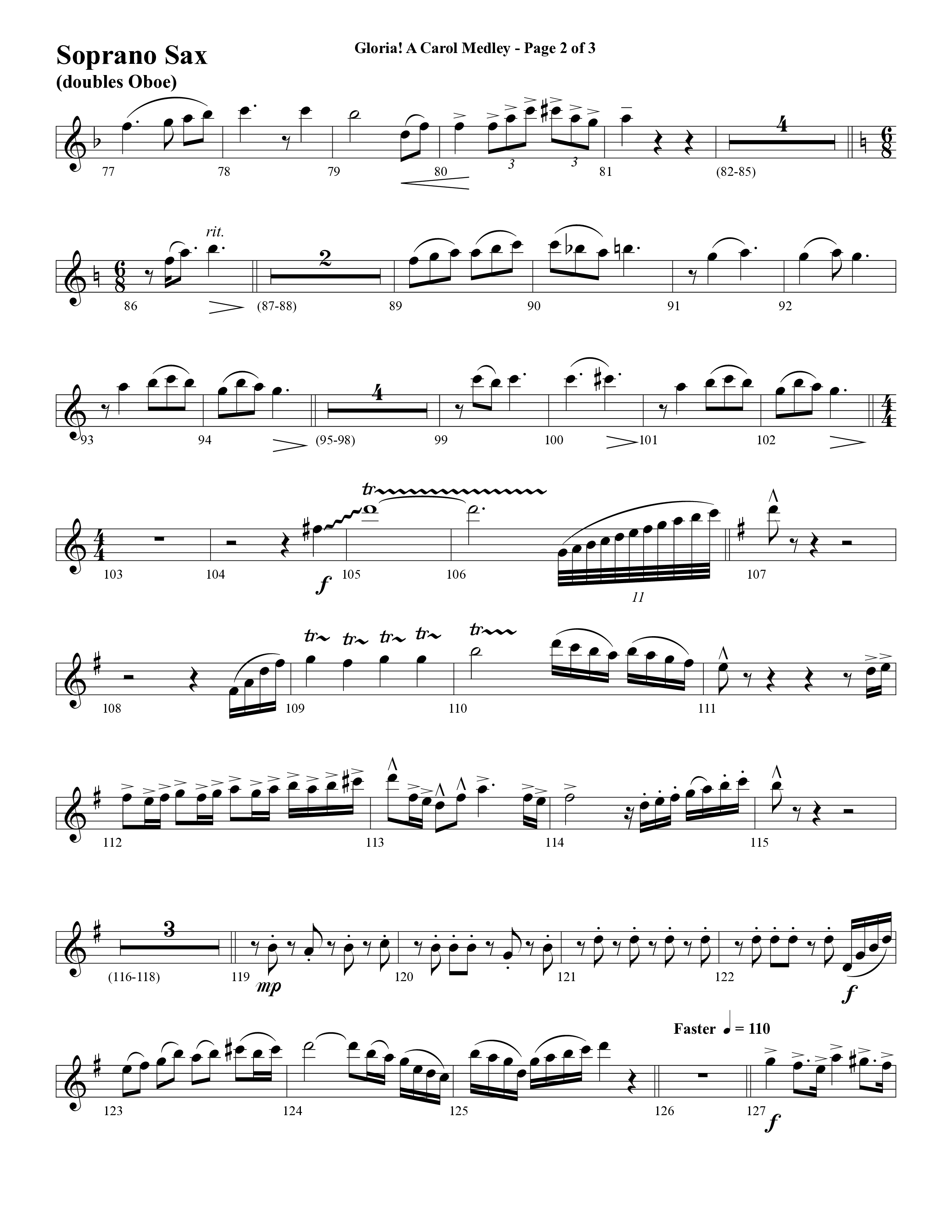 Gloria A Carol Medley (Choral Anthem SATB) Soprano Sax (Word Music Choral / Arr. Ric Domenico)