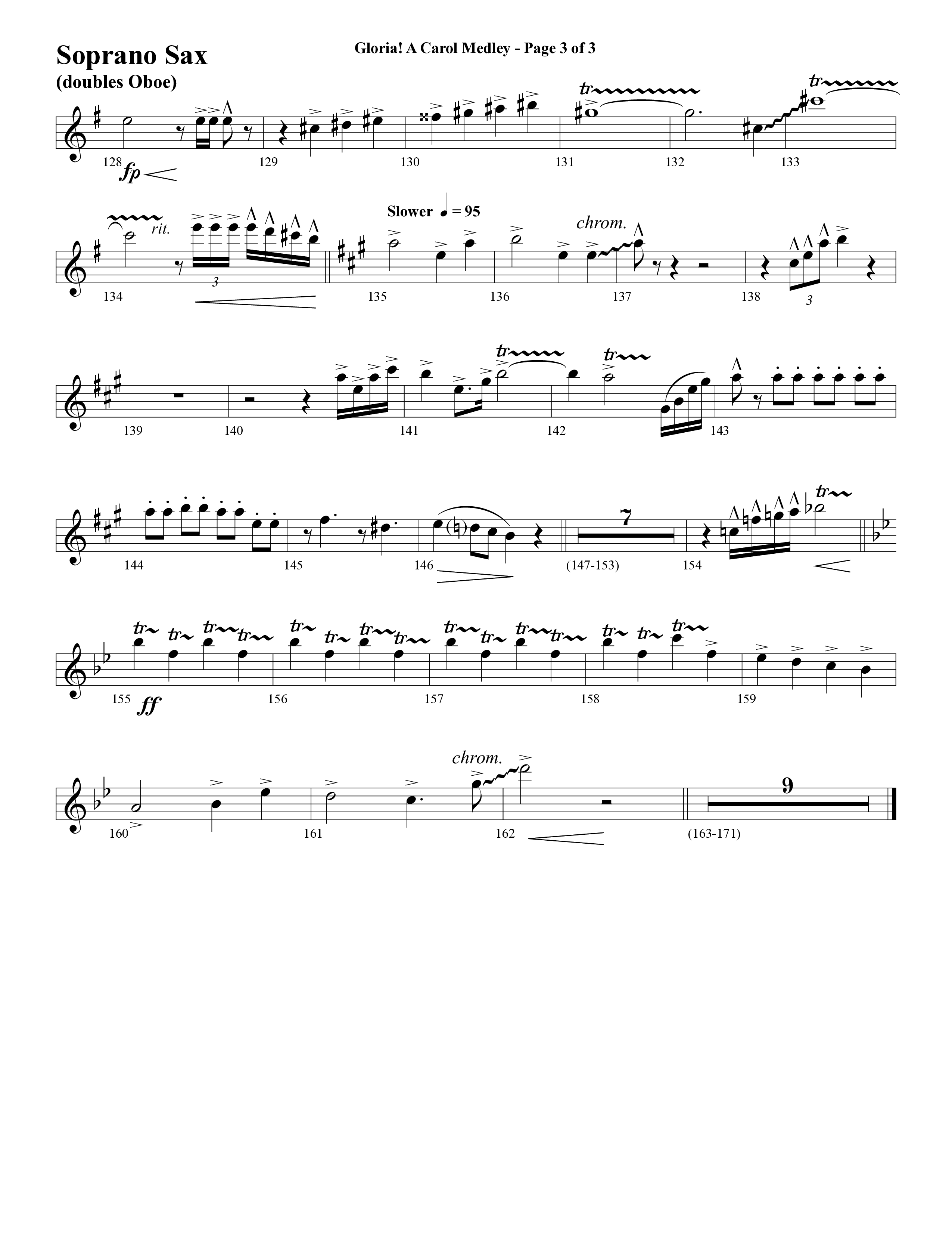 Gloria A Carol Medley (Choral Anthem SATB) Soprano Sax (Word Music Choral / Arr. Ric Domenico)