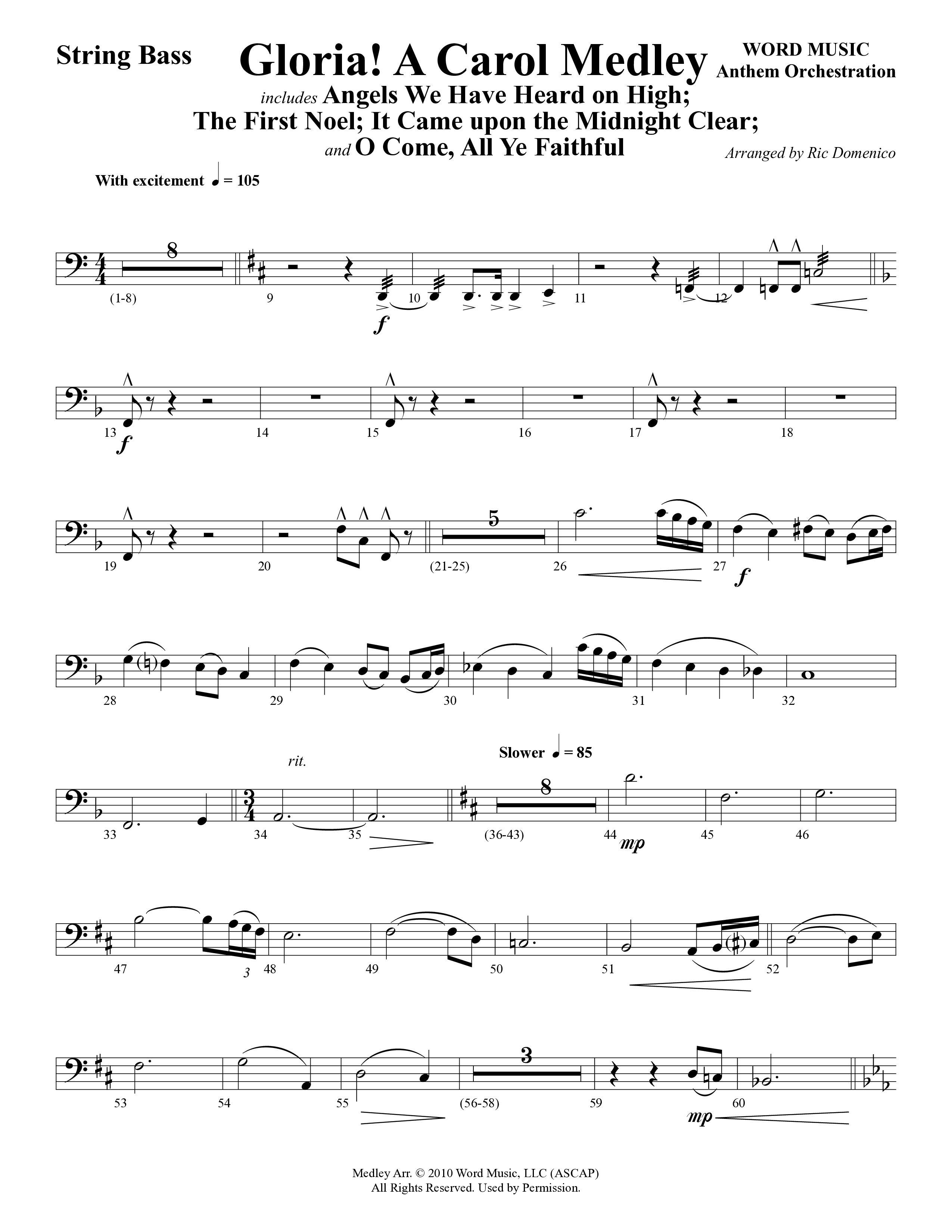 Gloria A Carol Medley (Choral Anthem SATB) String Bass (Word Music Choral / Arr. Ric Domenico)