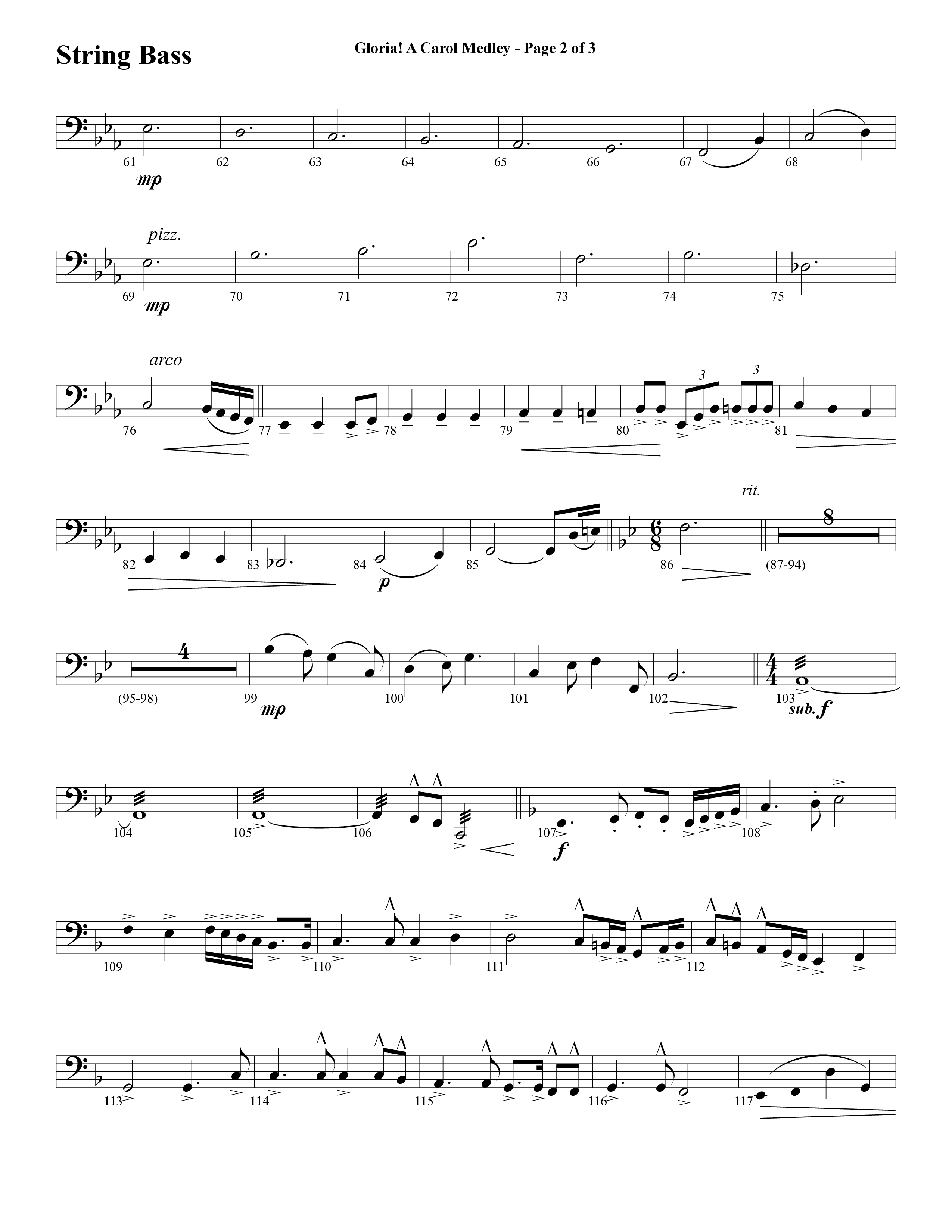 Gloria A Carol Medley (Choral Anthem SATB) String Bass (Word Music Choral / Arr. Ric Domenico)