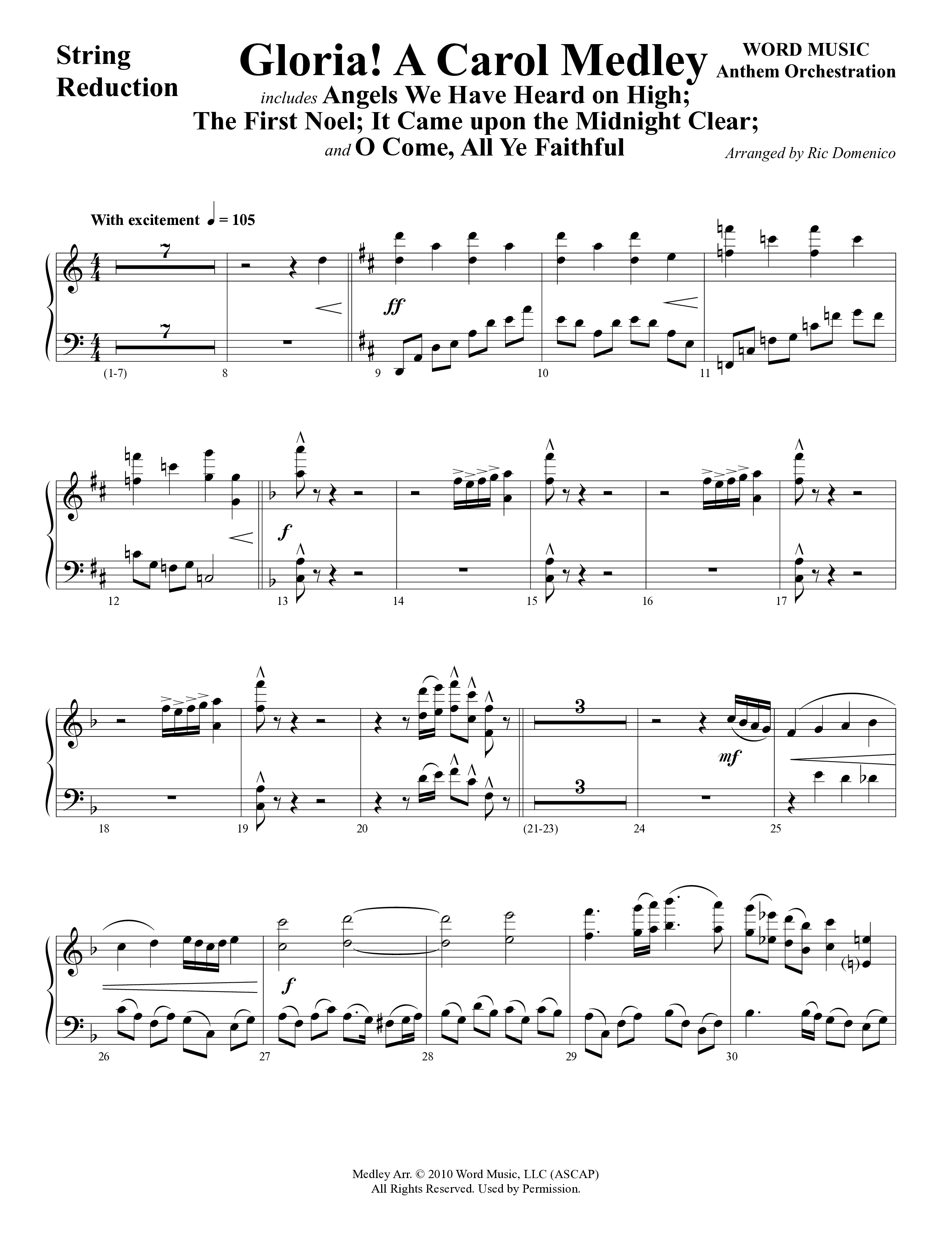 Gloria A Carol Medley (Choral Anthem SATB) String Reduction (Word Music Choral / Arr. Ric Domenico)