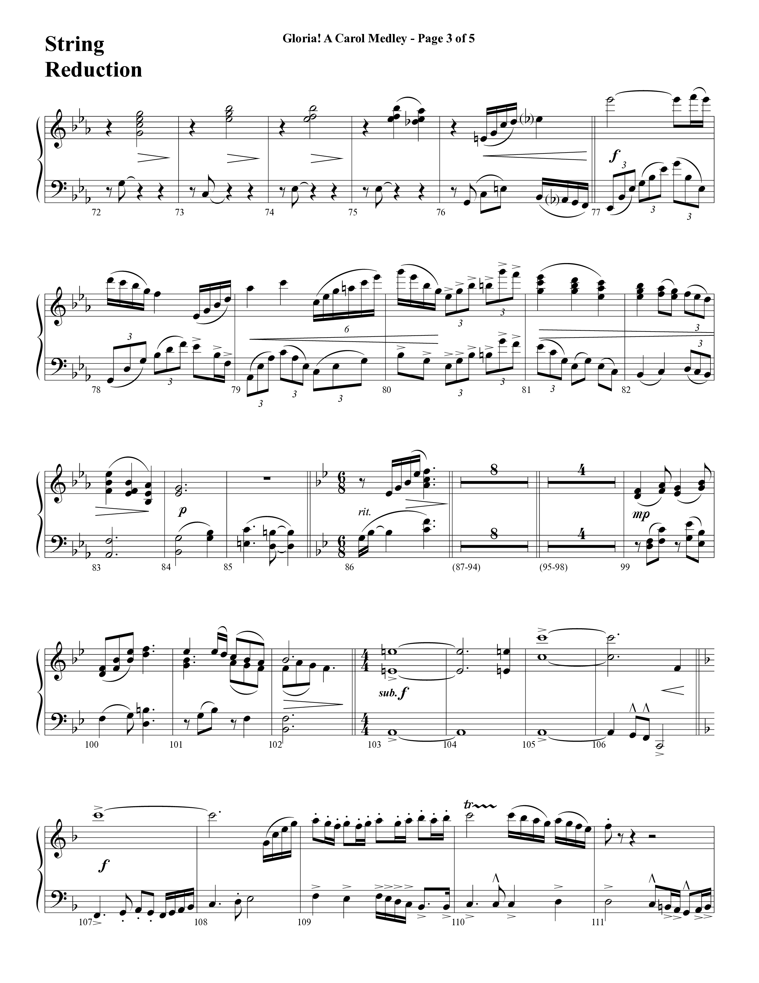 Gloria A Carol Medley (Choral Anthem SATB) String Reduction (Word Music Choral / Arr. Ric Domenico)