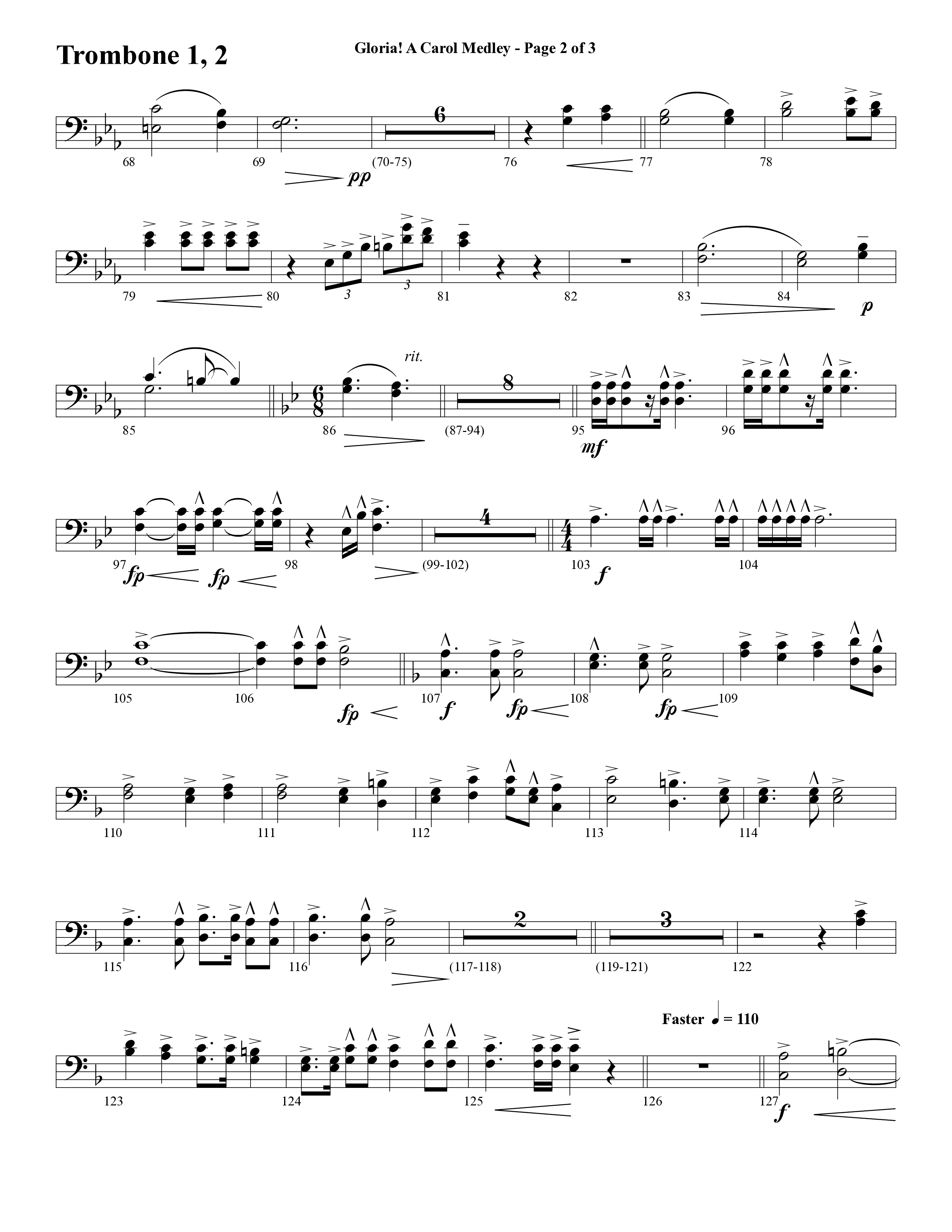 Gloria A Carol Medley (Choral Anthem SATB) Trombone 1/2 (Word Music Choral / Arr. Ric Domenico)