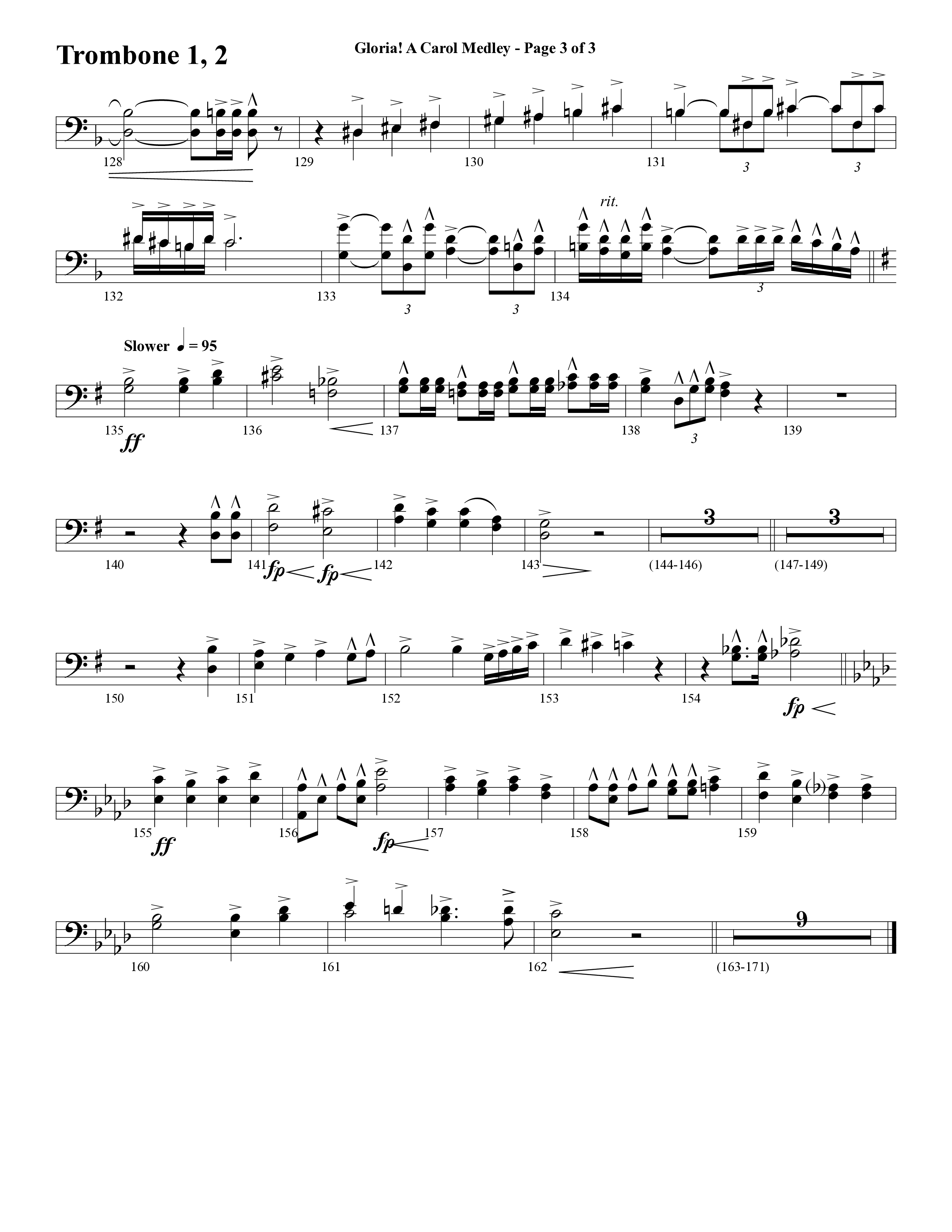 Gloria A Carol Medley (Choral Anthem SATB) Trombone 1/2 (Word Music Choral / Arr. Ric Domenico)