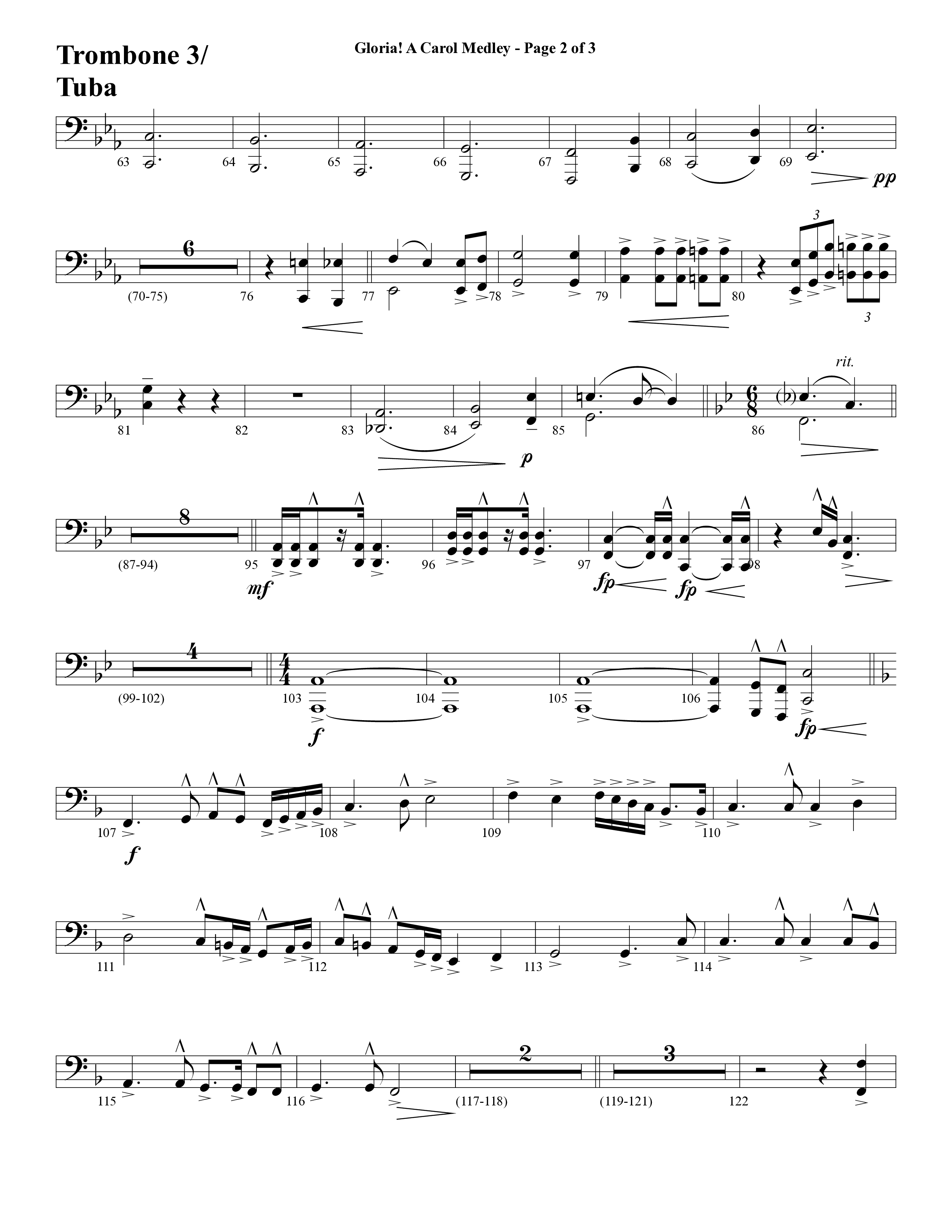 Gloria A Carol Medley (Choral Anthem SATB) Trombone 3/Tuba (Word Music Choral / Arr. Ric Domenico)