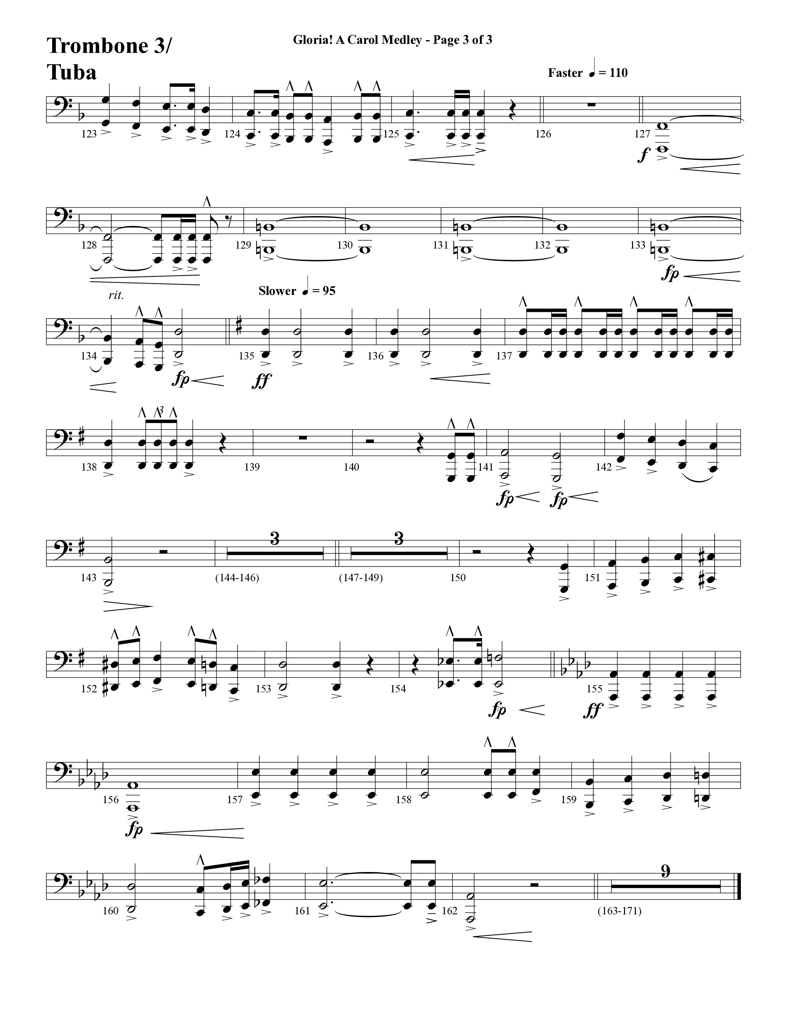 Gloria A Carol Medley (Choral Anthem SATB) Trombone 3/Tuba (Word Music Choral / Arr. Ric Domenico)
