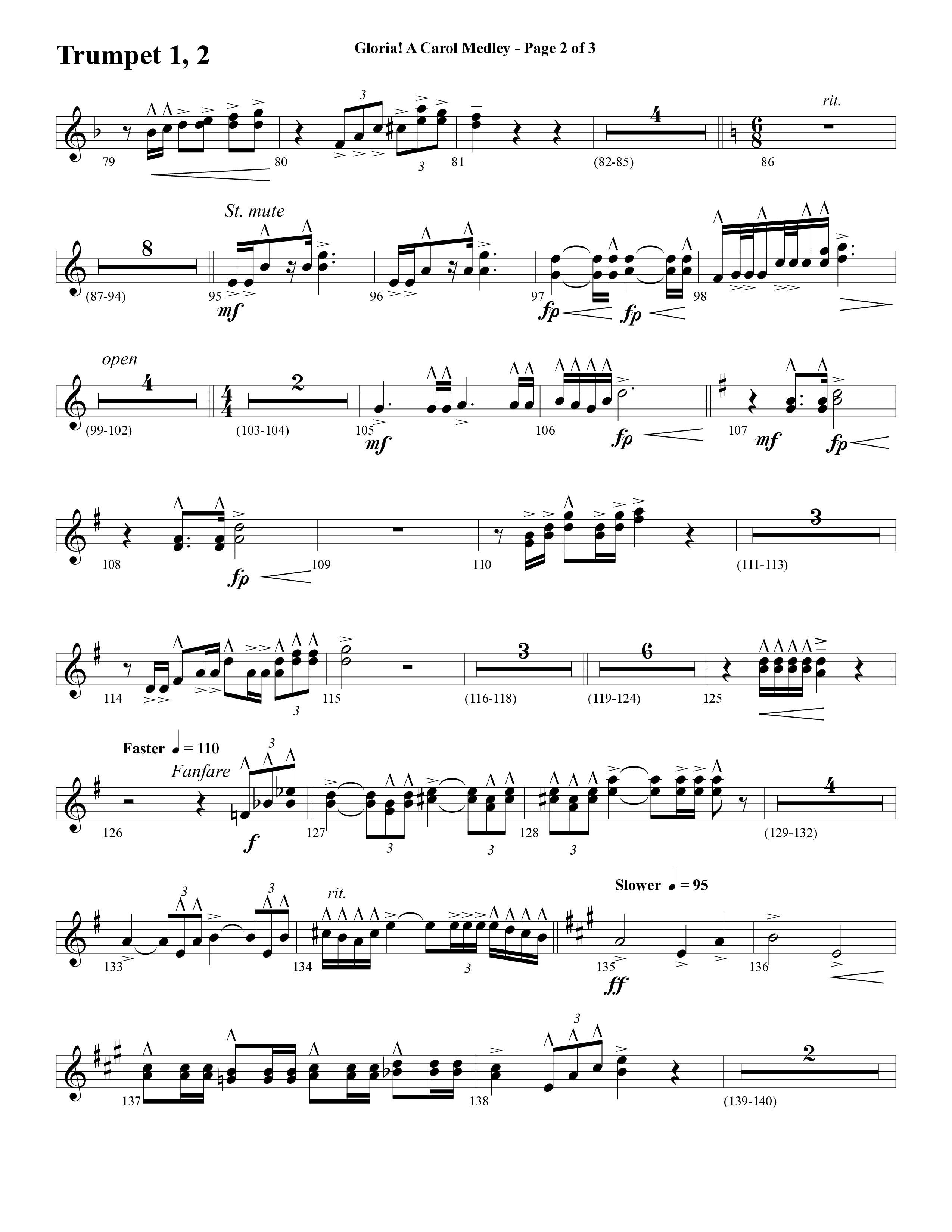 Gloria A Carol Medley (Choral Anthem SATB) Trumpet 1,2 (Word Music Choral / Arr. Ric Domenico)